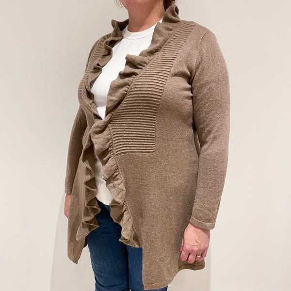 Toffee Brown Frill Front Cashmere Longline Cardigan Extra Large