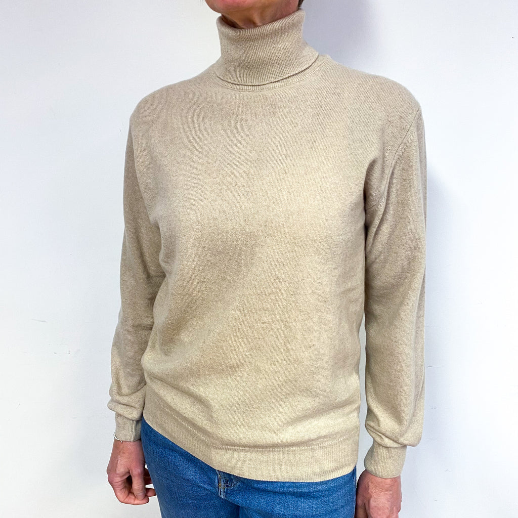 Oatmeal Cream Cashmere Polo Neck Jumper Medium