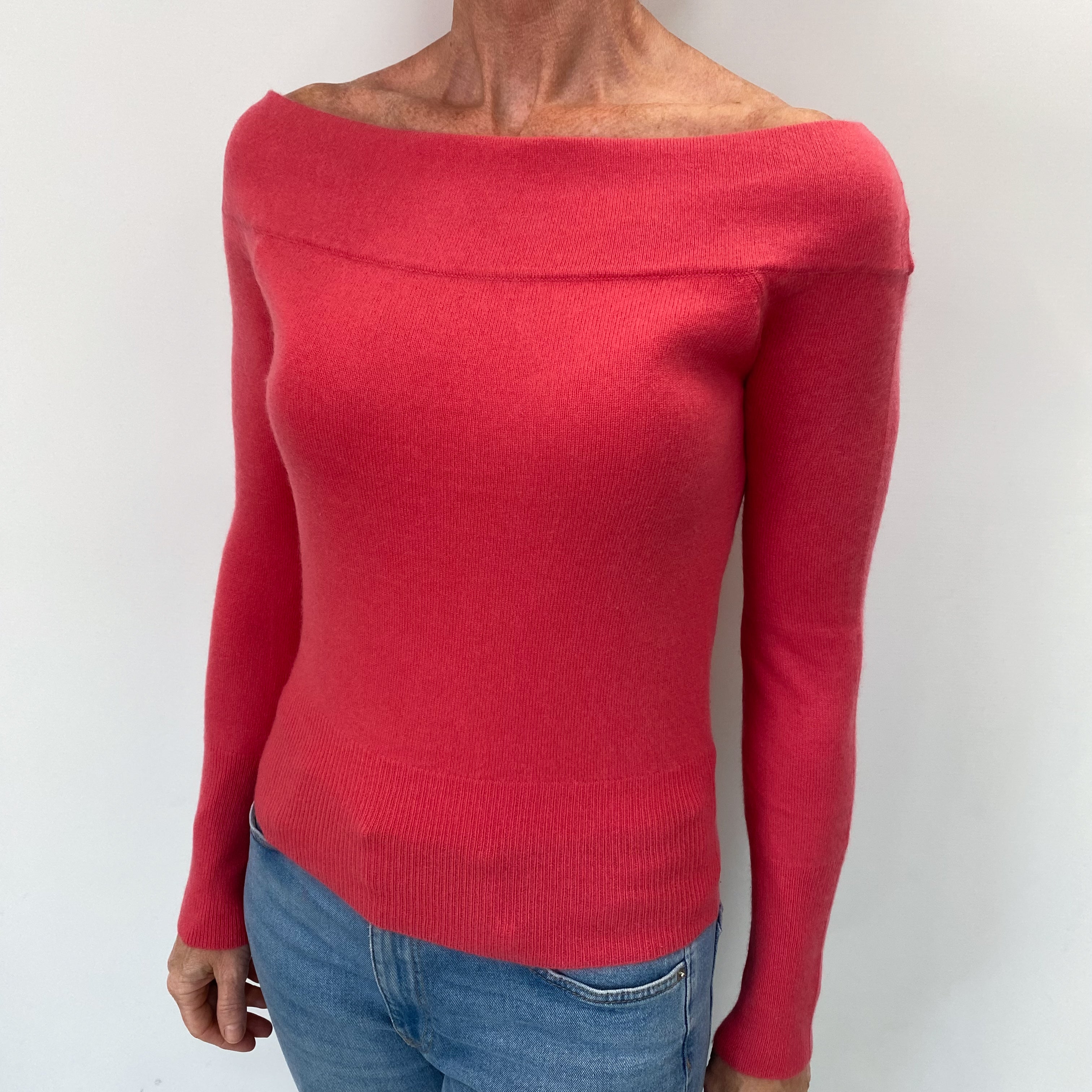 Cranberry Pink Cashmere Off the Shoulder Jumper Small