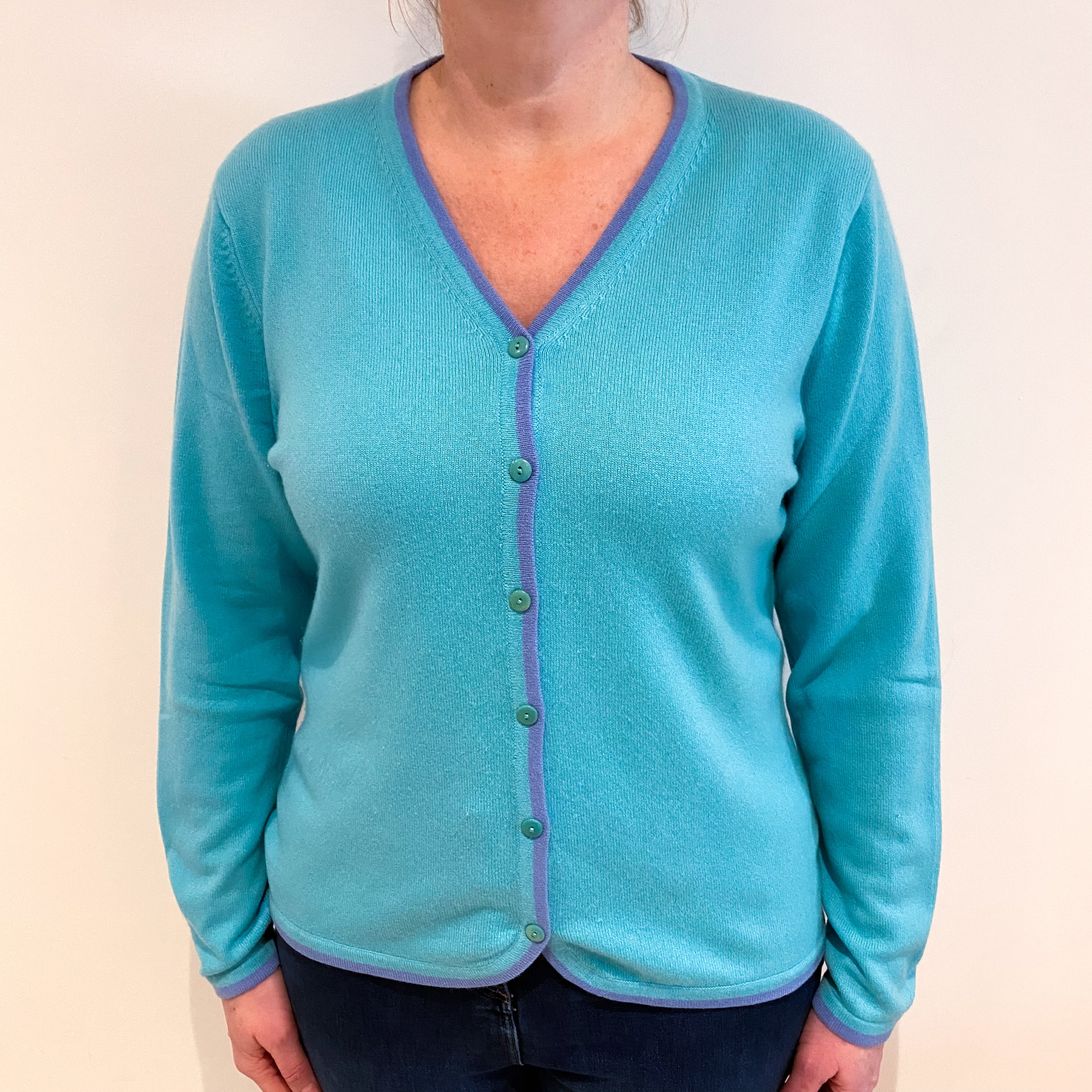 Aquamarine Blue Cashmere V Neck Cardigan Large