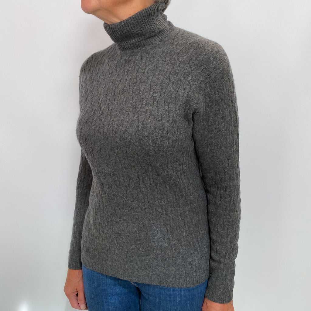 Slate Grey Cashmere Polo Neck Jumper Medium