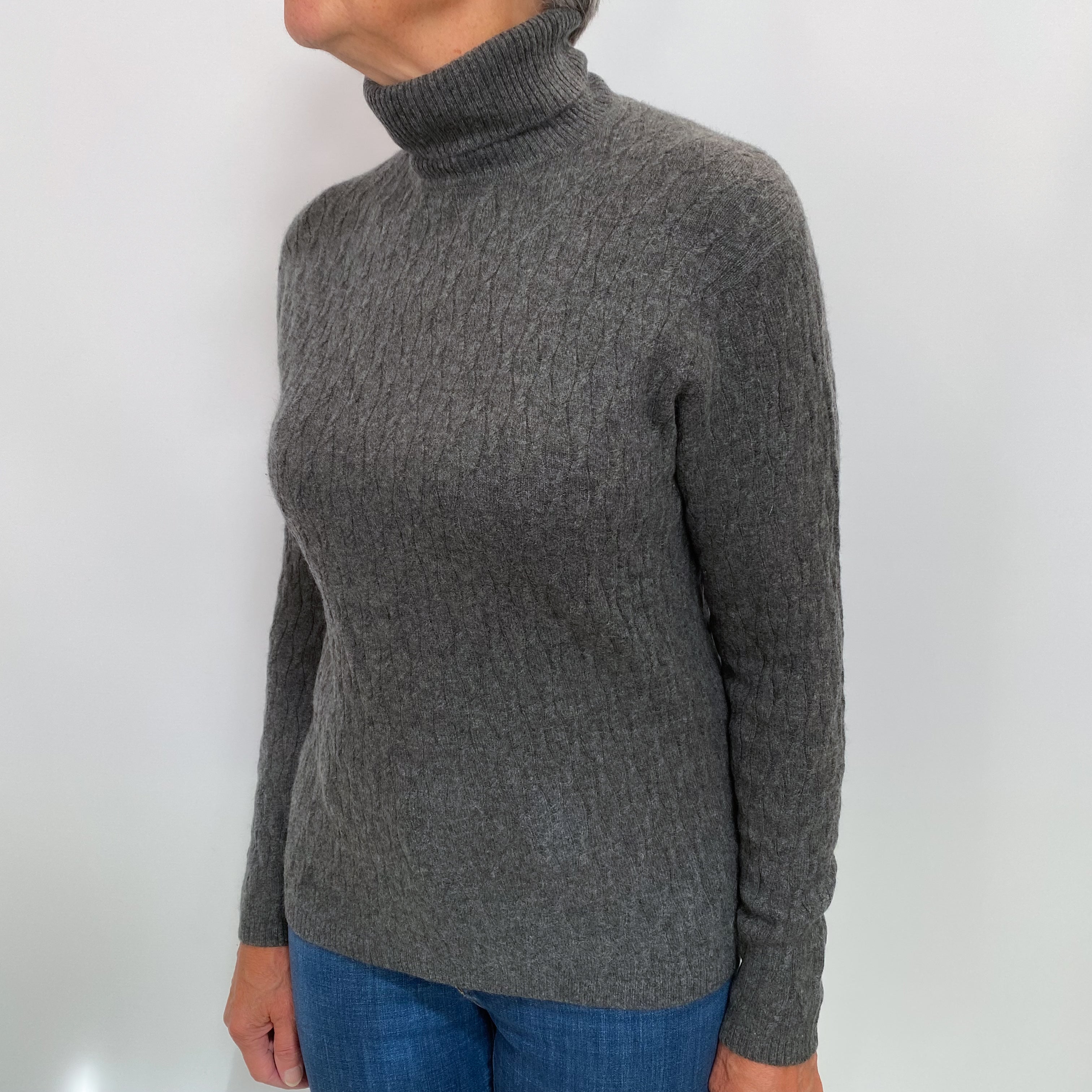 Slate Grey Cashmere Polo Neck Jumper Medium