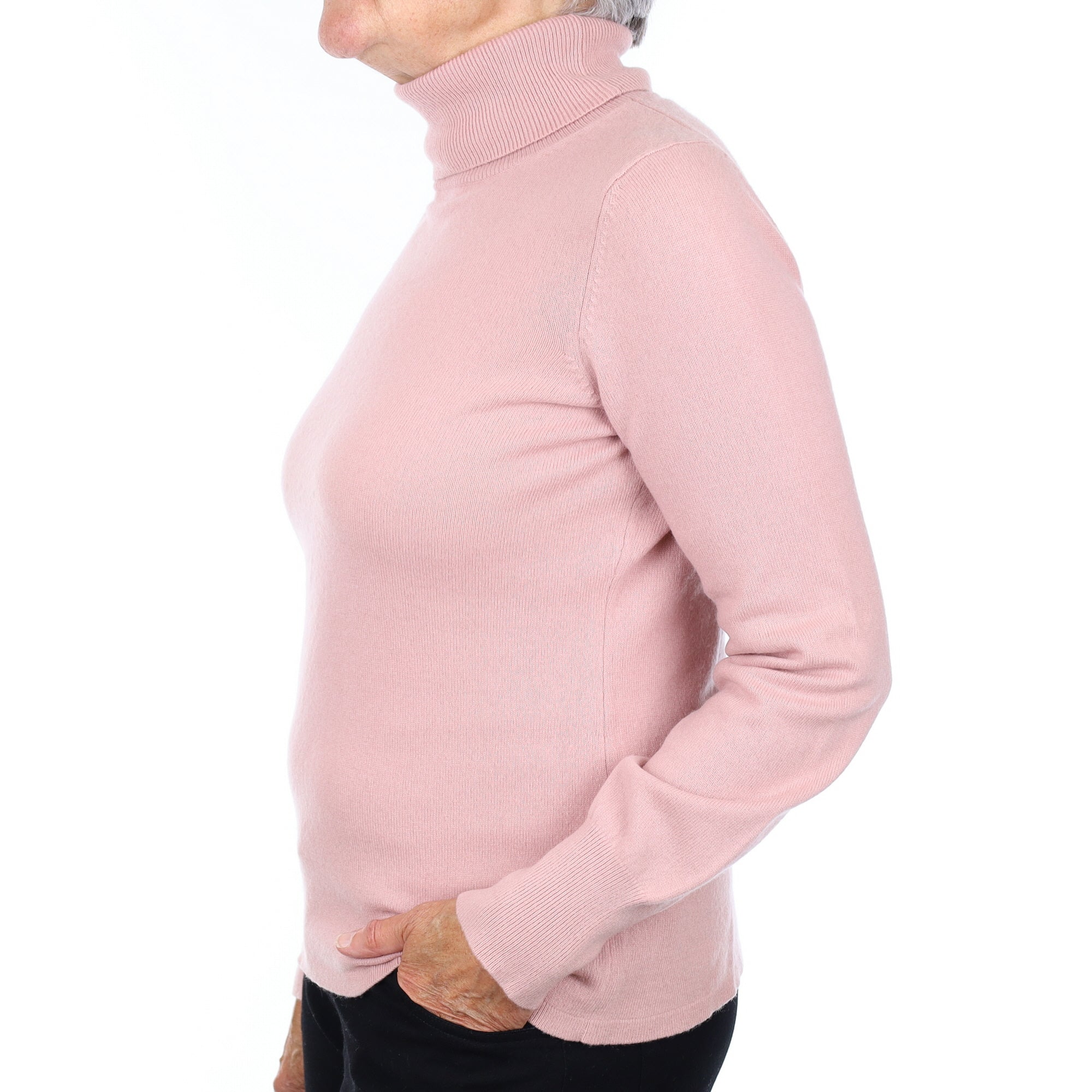 Dusky Rose Pink Cashmere Polo Neck Jumper Medium