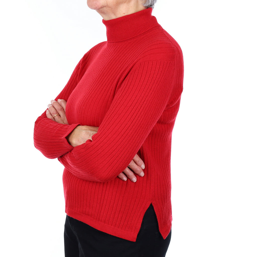 Post Box Red Cashmere Polo Neck Jumper Medium