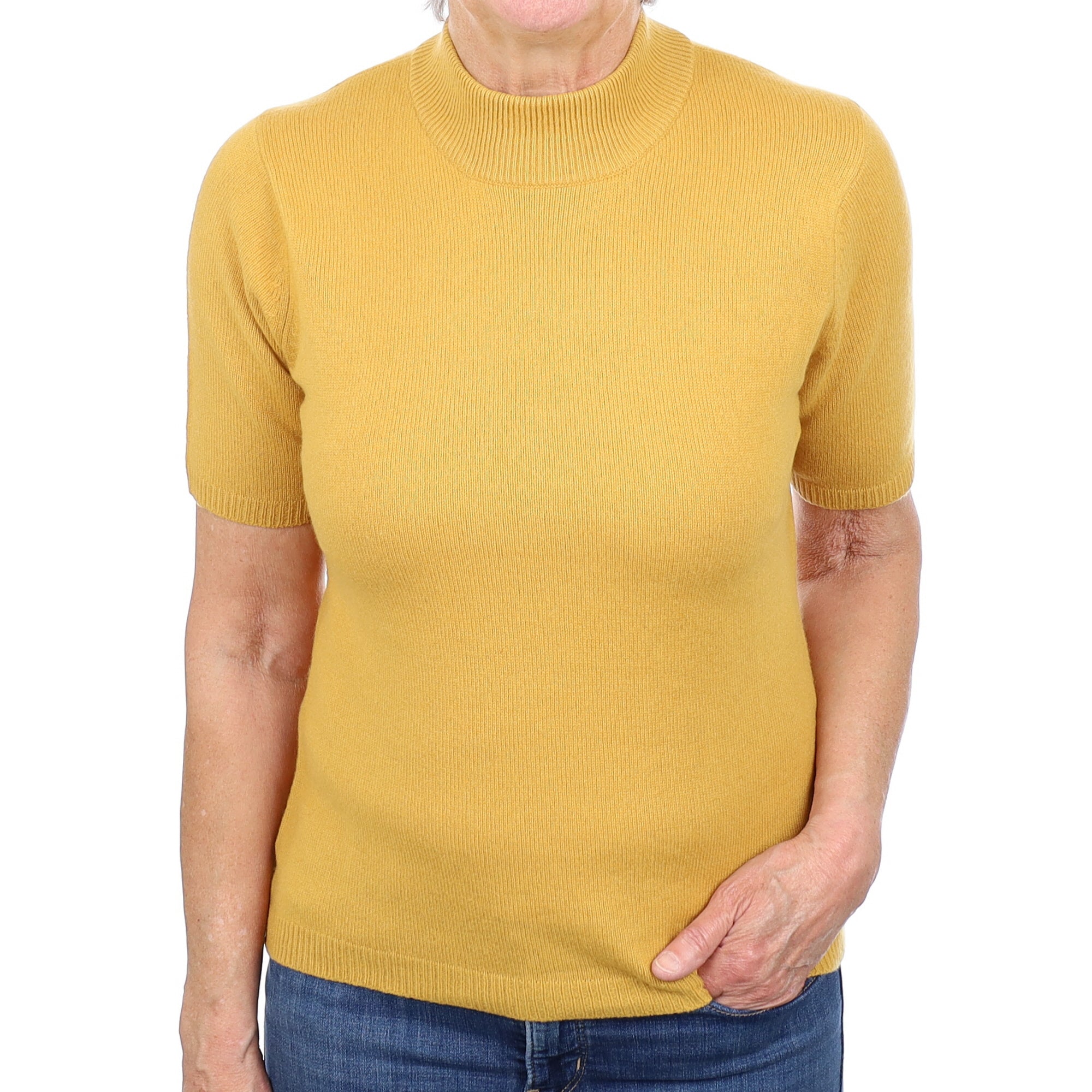Mustard Yellow Cashmere Turtle Neck Short Sleeved Jumper Medium