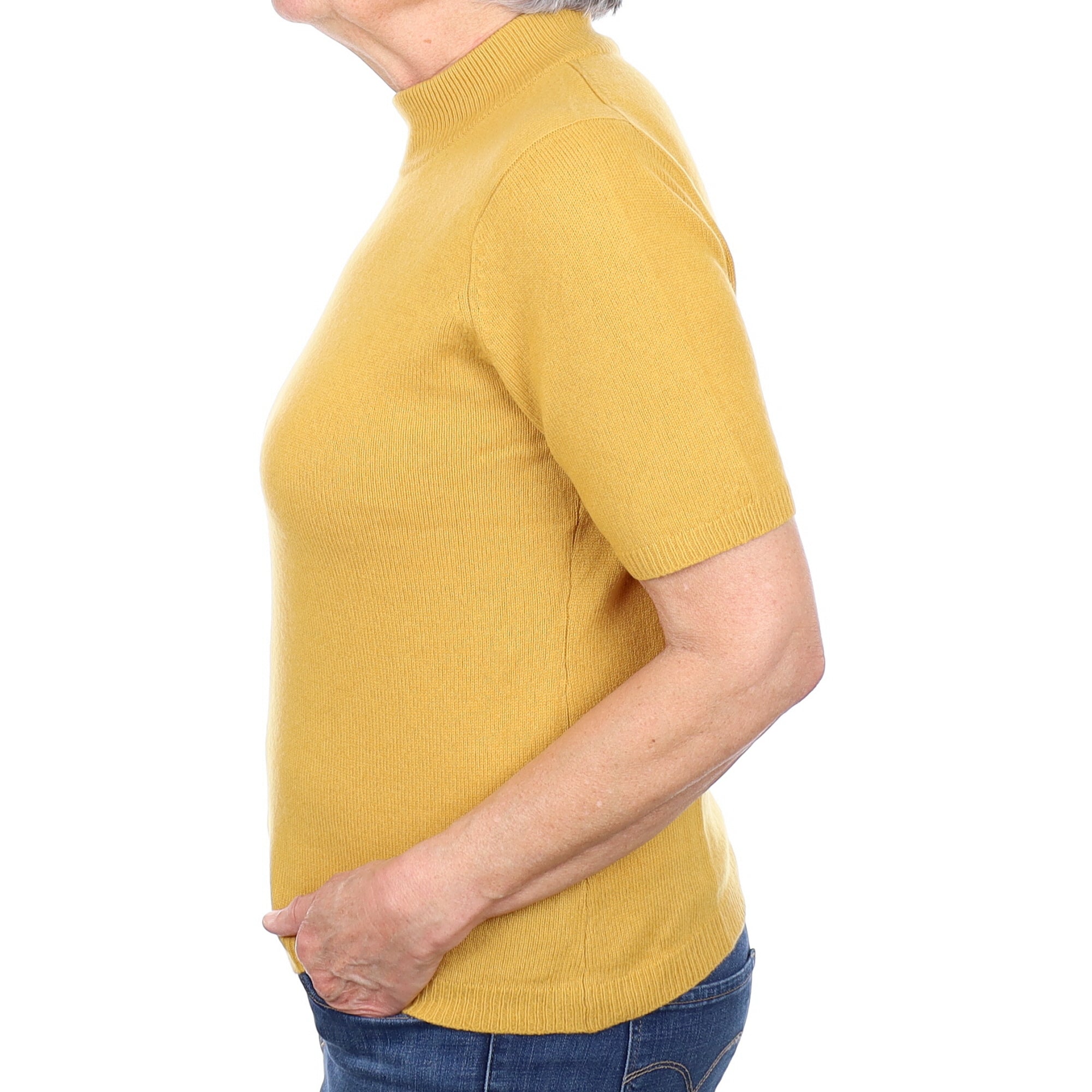 Mustard Yellow Cashmere Turtle Neck Short Sleeved Jumper Medium