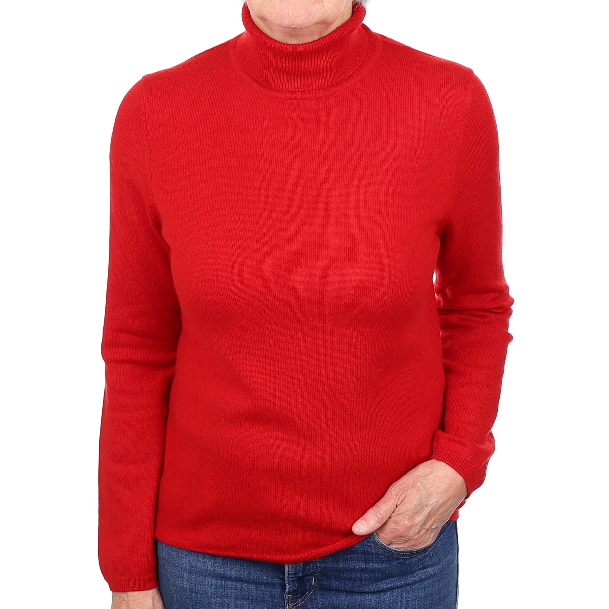 Scarlet Red Cashmere Polo Neck Jumper Medium