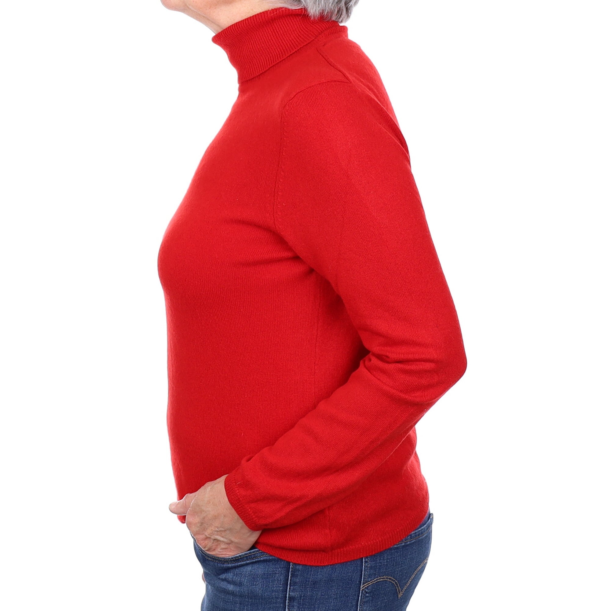 Scarlet Red Cashmere Polo Neck Jumper Medium