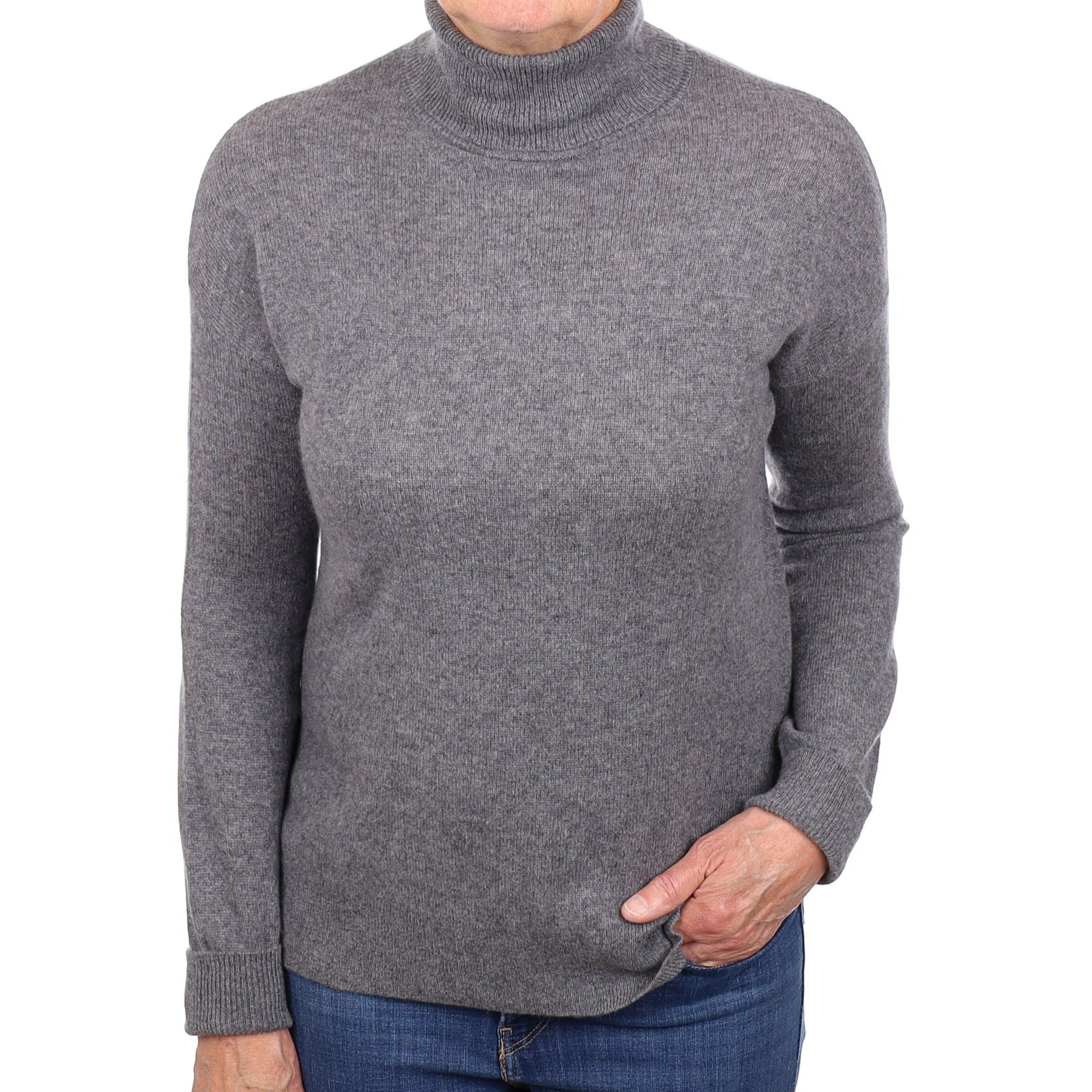 Slate Grey Cashmere Polo Neck Jumper Medium