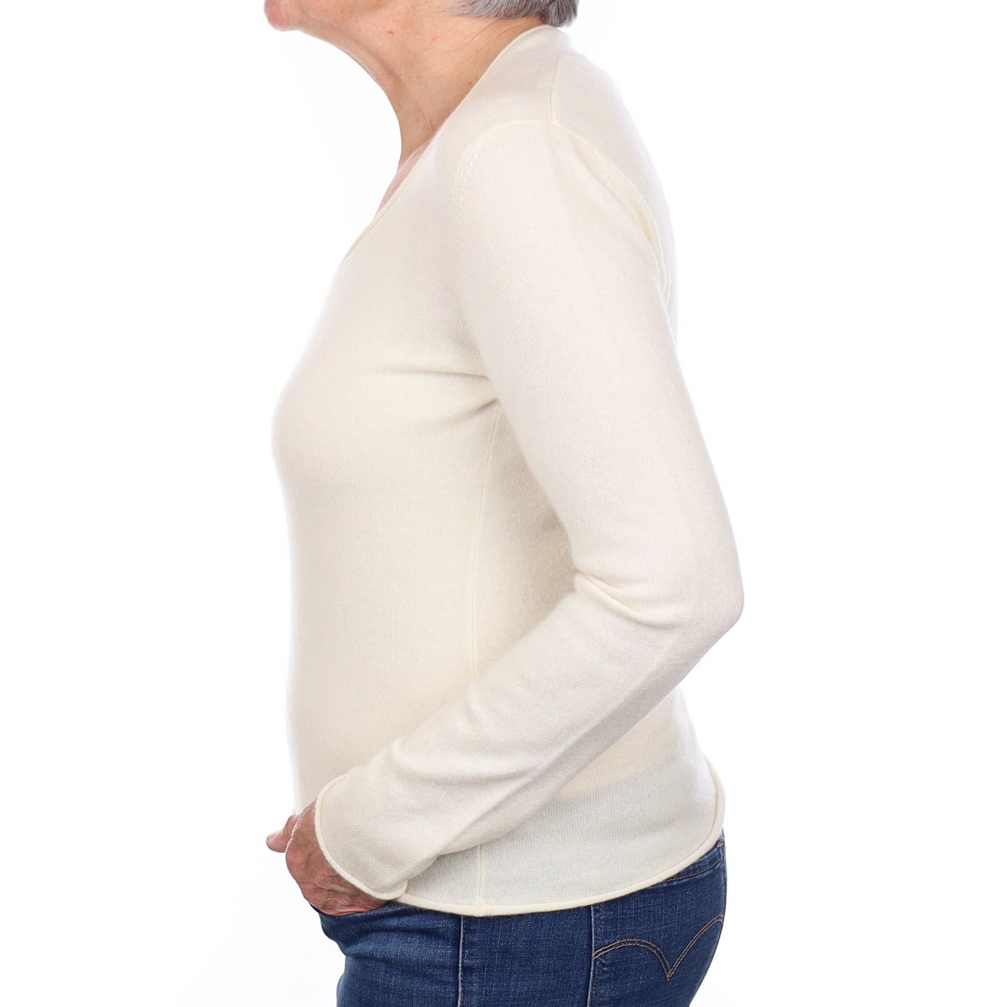 Vanilla Cream Cashmere V Neck Jumper Medium