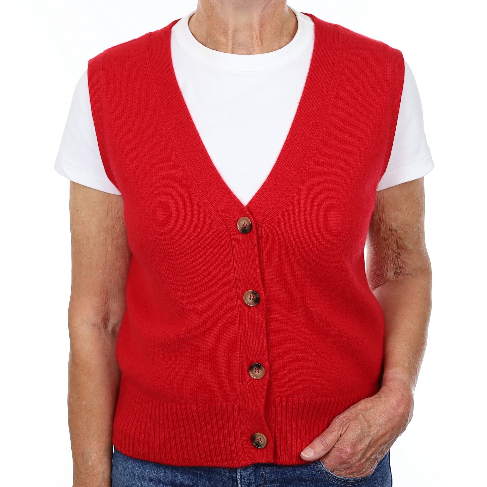 Brand New Post Box Red Luxury Cashmere V Neck Waistcoat Medium UK 12-14