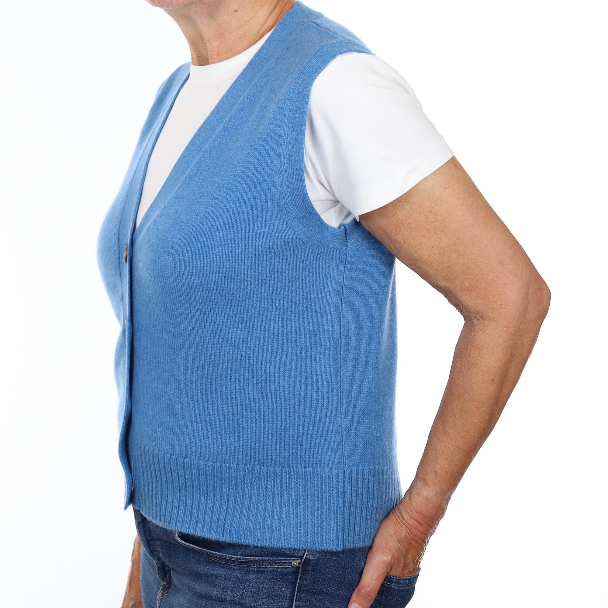 Brand New Mediterranean Blue Luxury Cashmere V Neck Waistcoat Medium UK 12-14