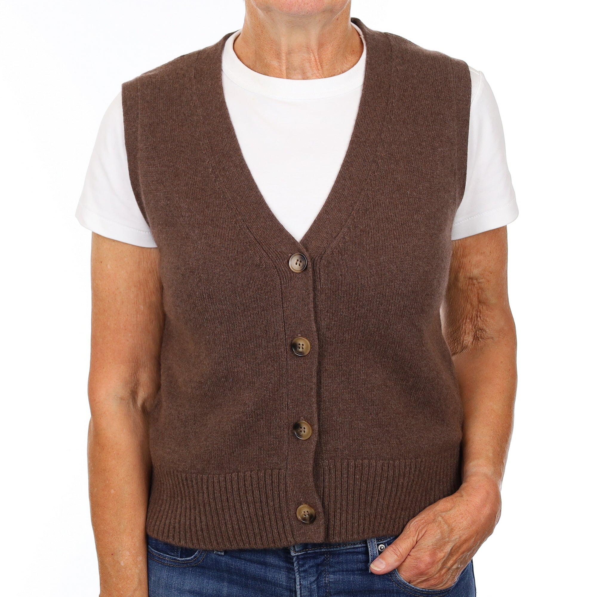 Brand New Mocha Luxury Cashmere V Neck Waistcoat Medium UK 12-14