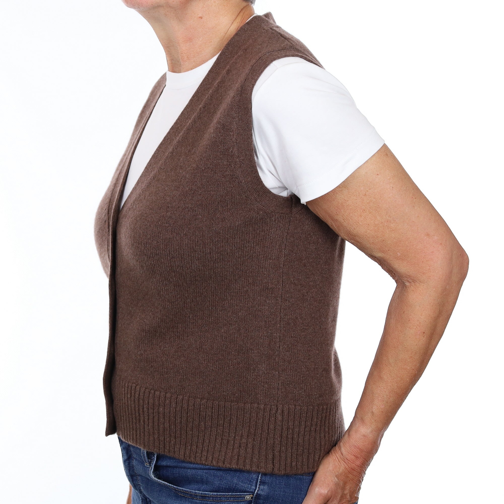 Brand New Mocha Luxury Cashmere V Neck Waistcoat Medium UK 12-14