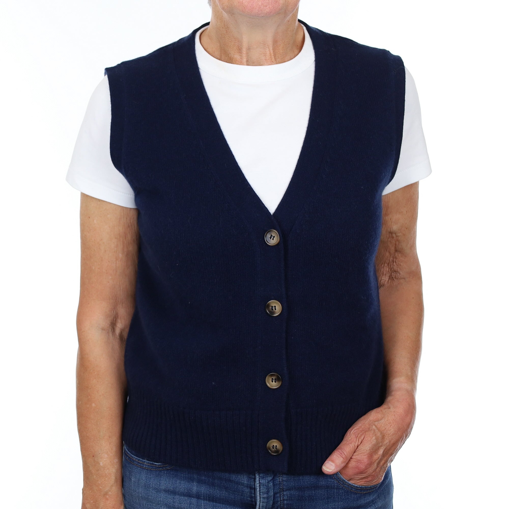 Brand New Navy Luxury Cashmere V Neck Waistcoat Medium UK 12-14