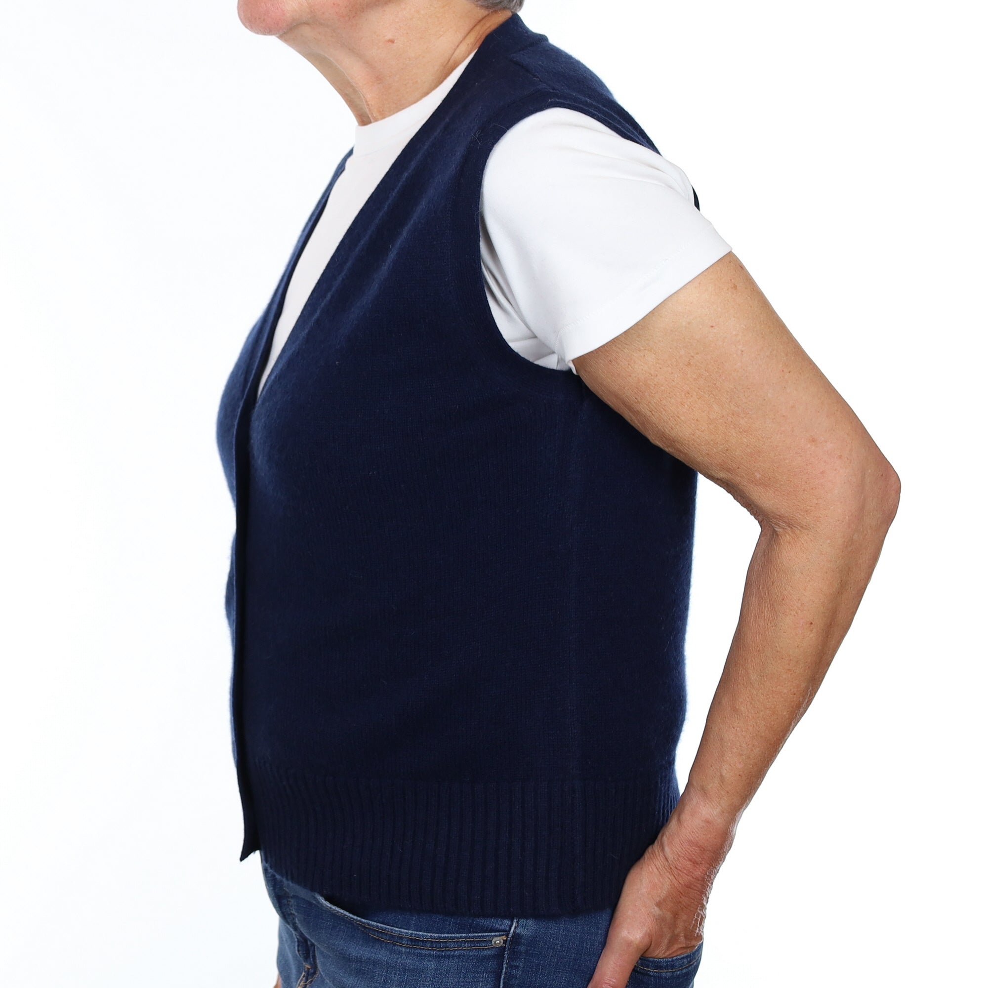 Brand New Navy Luxury Cashmere V Neck Waistcoat Medium UK 12-14
