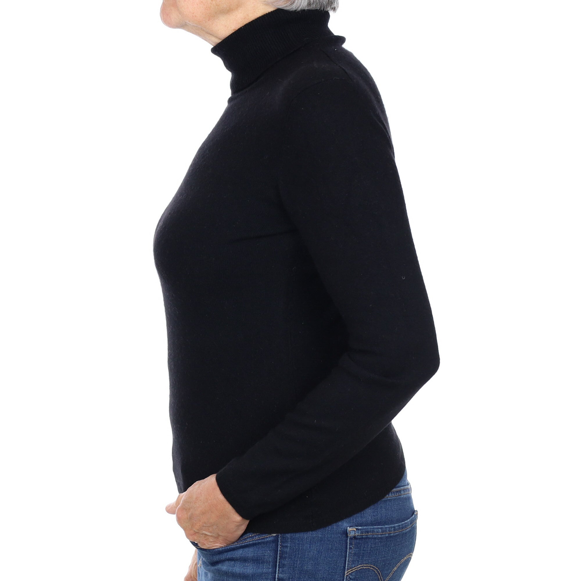 Black Cashmere Polo Neck Jumper Medium