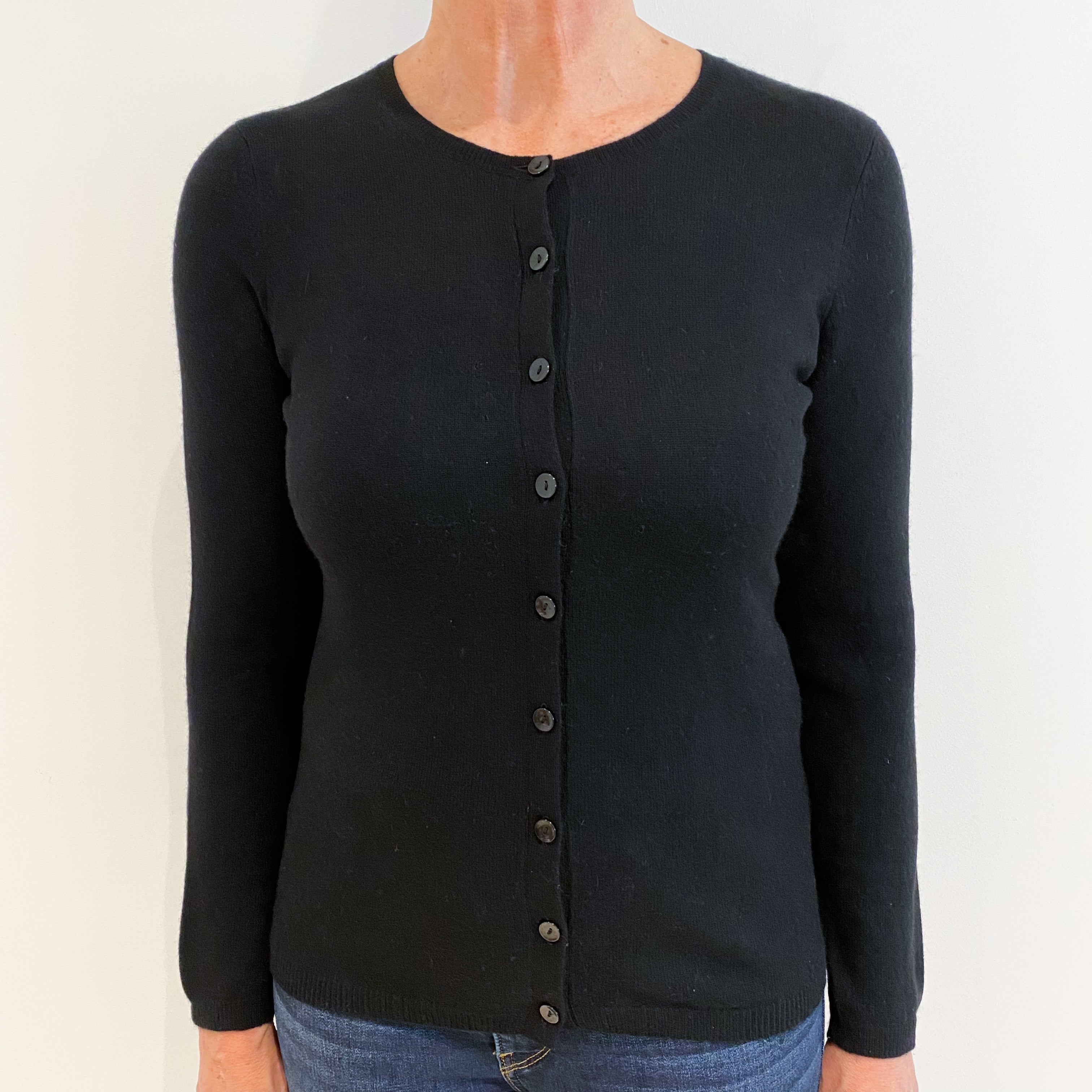 Black Cashmere Crew Neck Cardigan Medium