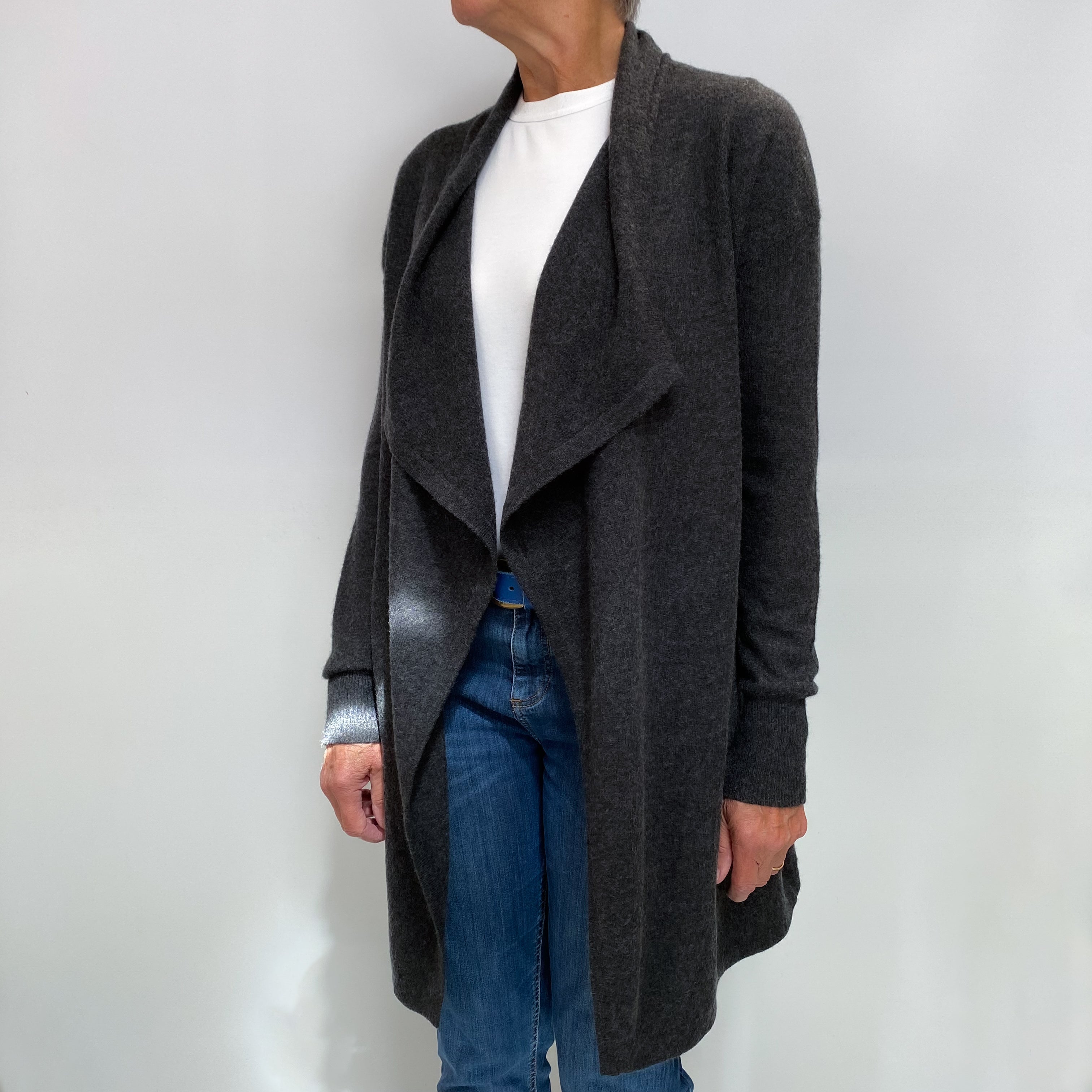 Charcoal Grey Cashmere Edge To Edge Cardigan Medium