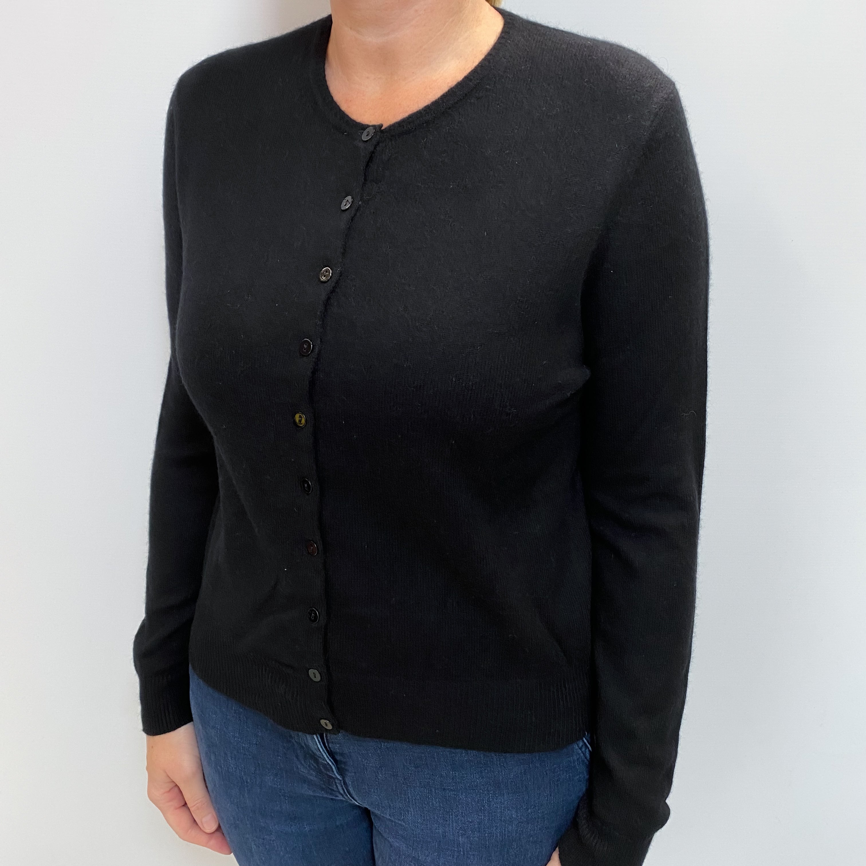 Black Cashmere Crew Cardigan Large