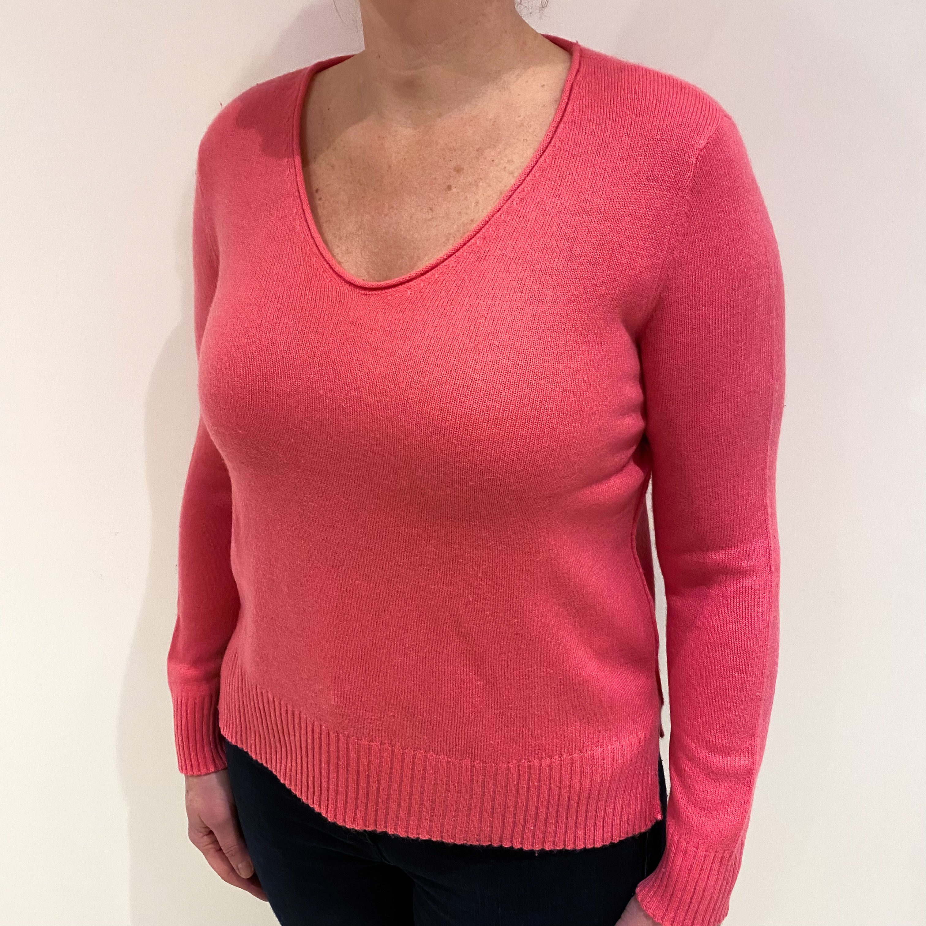 Rose Pink Cashmere V Neck Jumper Large