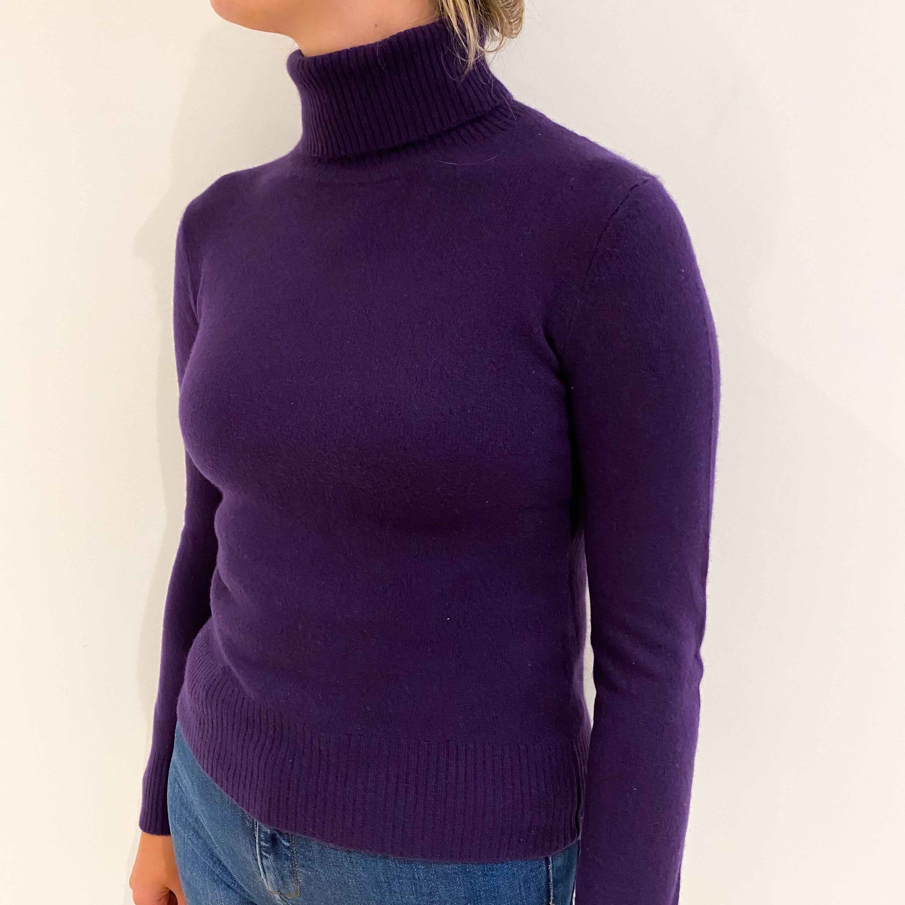 Grape Purple Cashmere Polo Neck Jumper Small