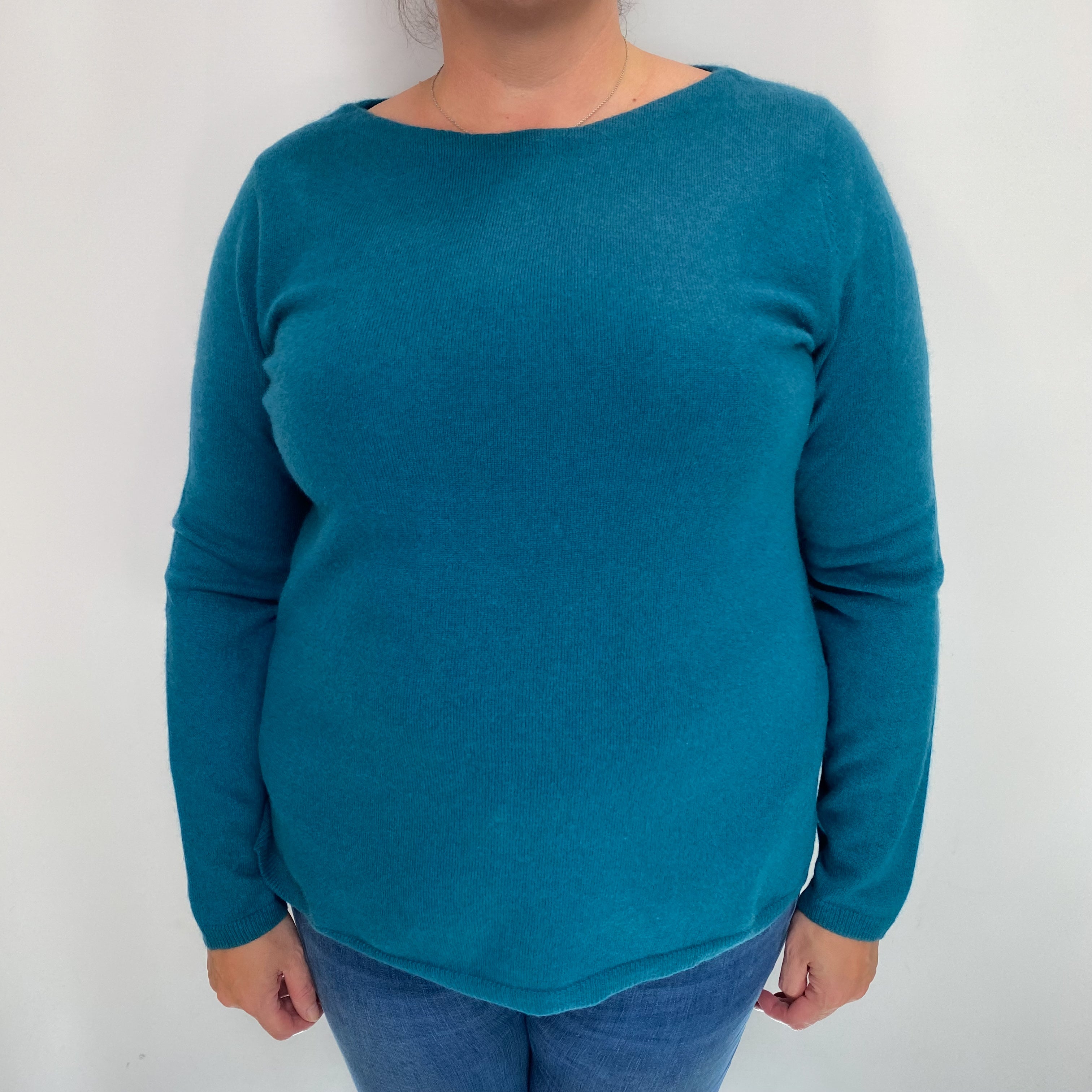 Peacock Blue Cashmere Slash Neck Jumper Extra Large
