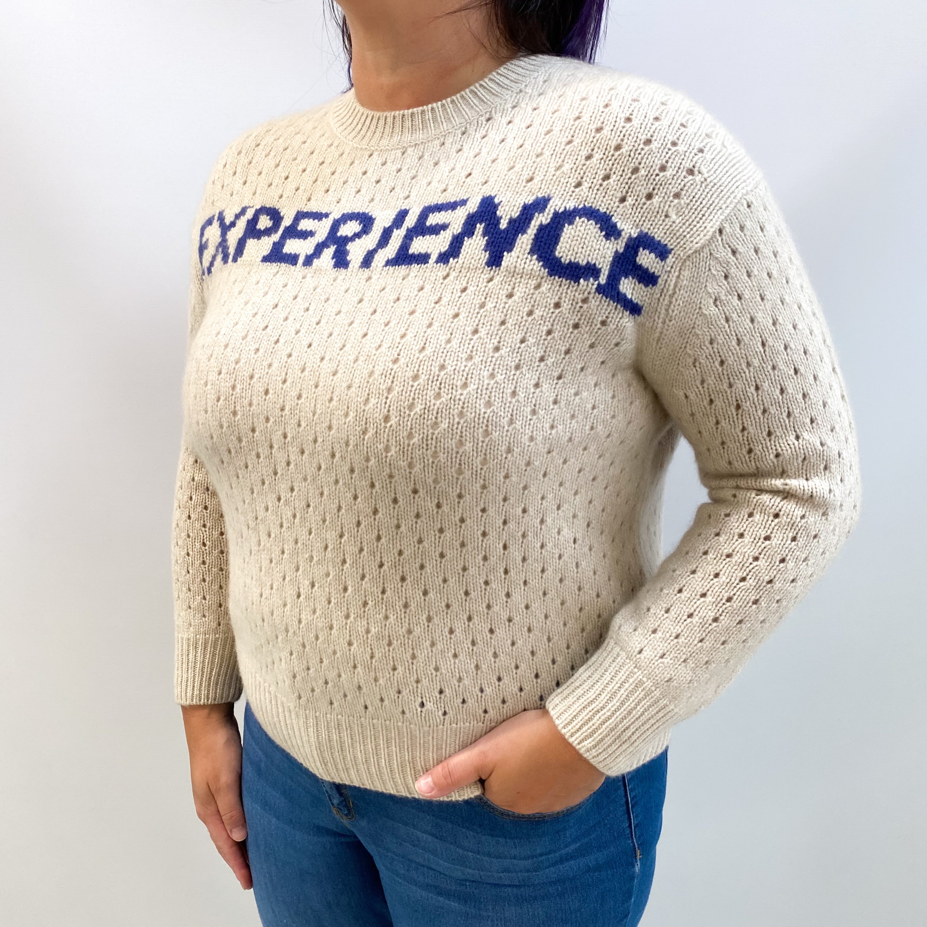 Oatmeal Beige ‘Experience’ Cashmere Crew Neck Jumper Large