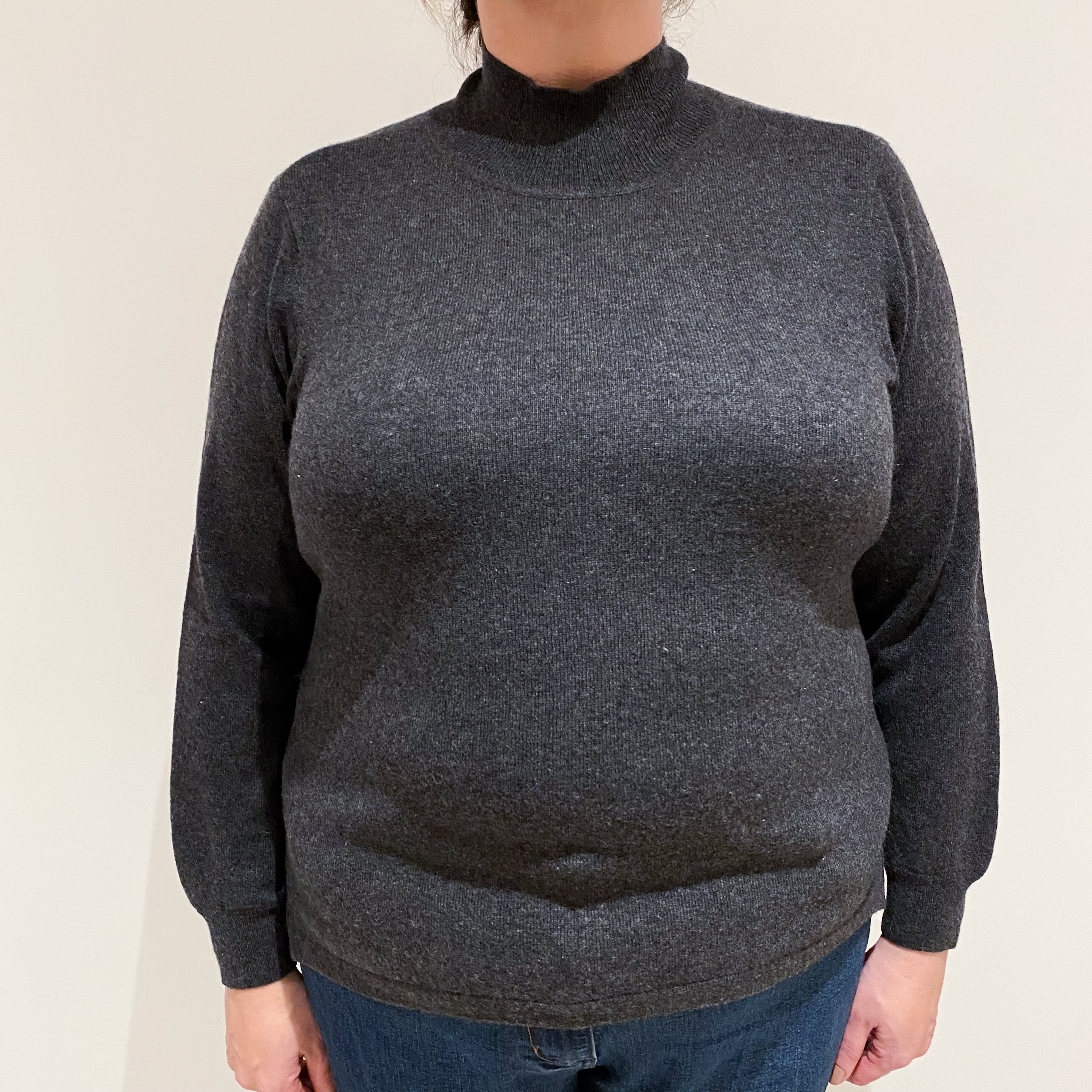 Charcoal Grey Cashmere Turtle Neck Jumper Extra Large