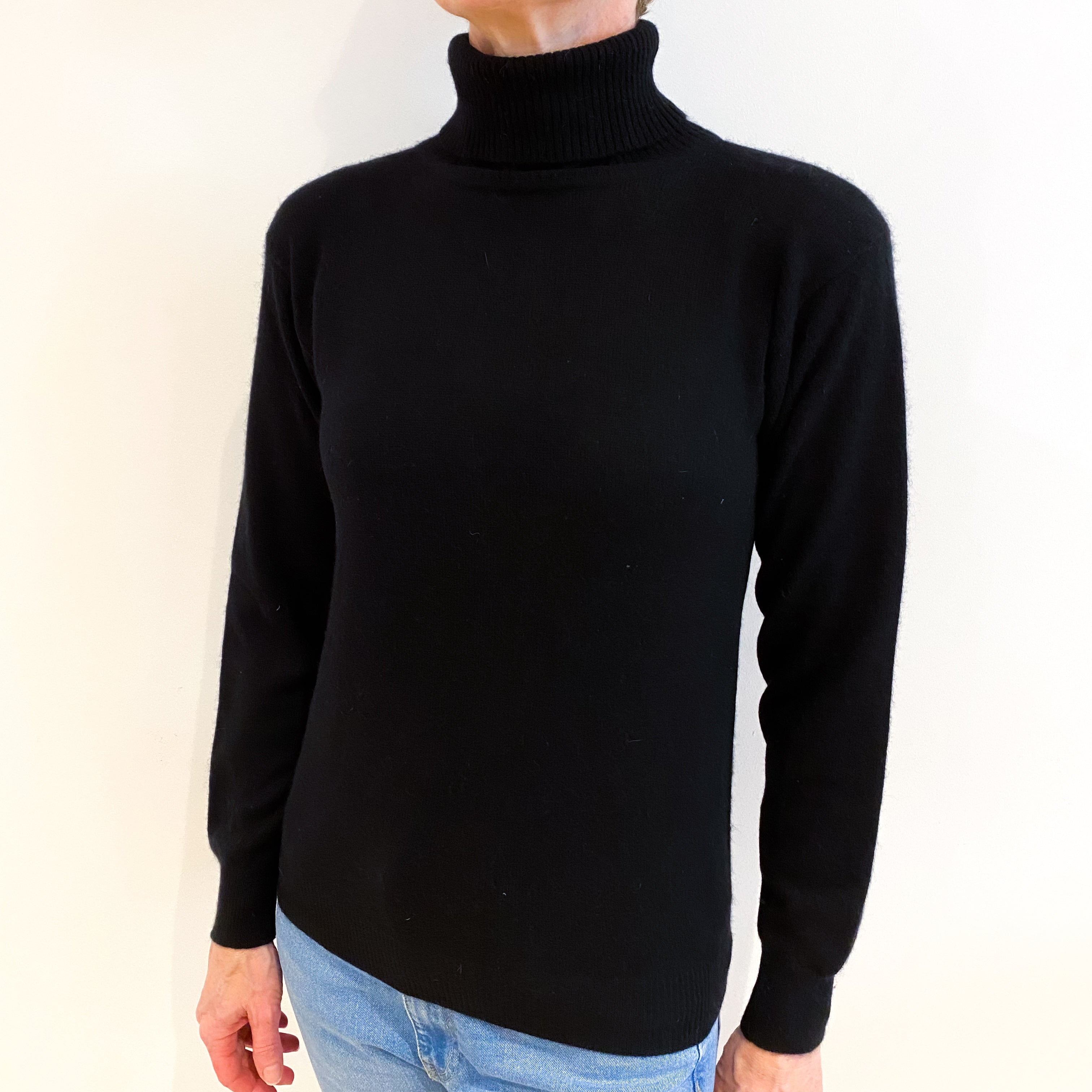 Black Cashmere Polo Neck Jumper Small