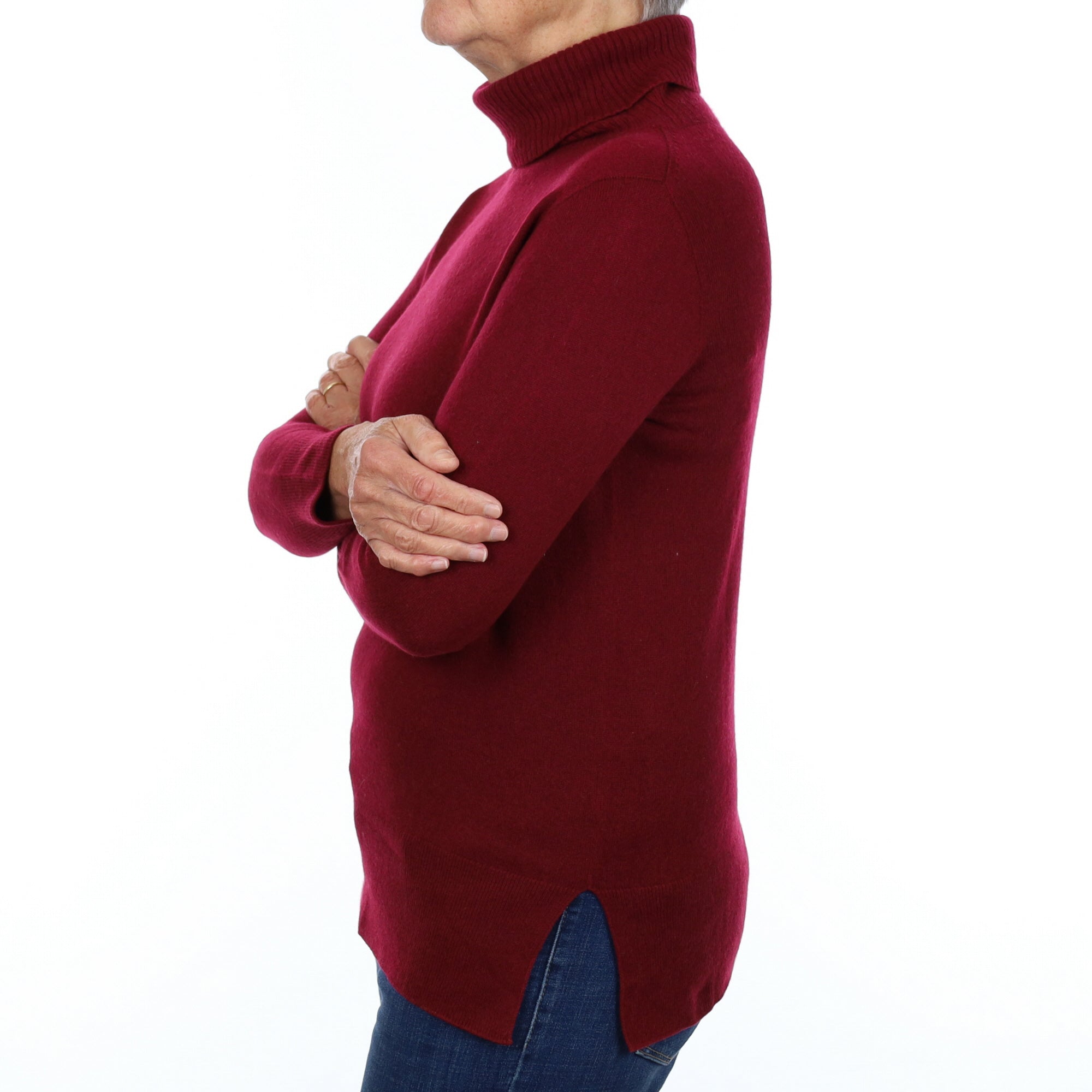 Burgundy Red Cashmere Polo Neck Jumper Medium