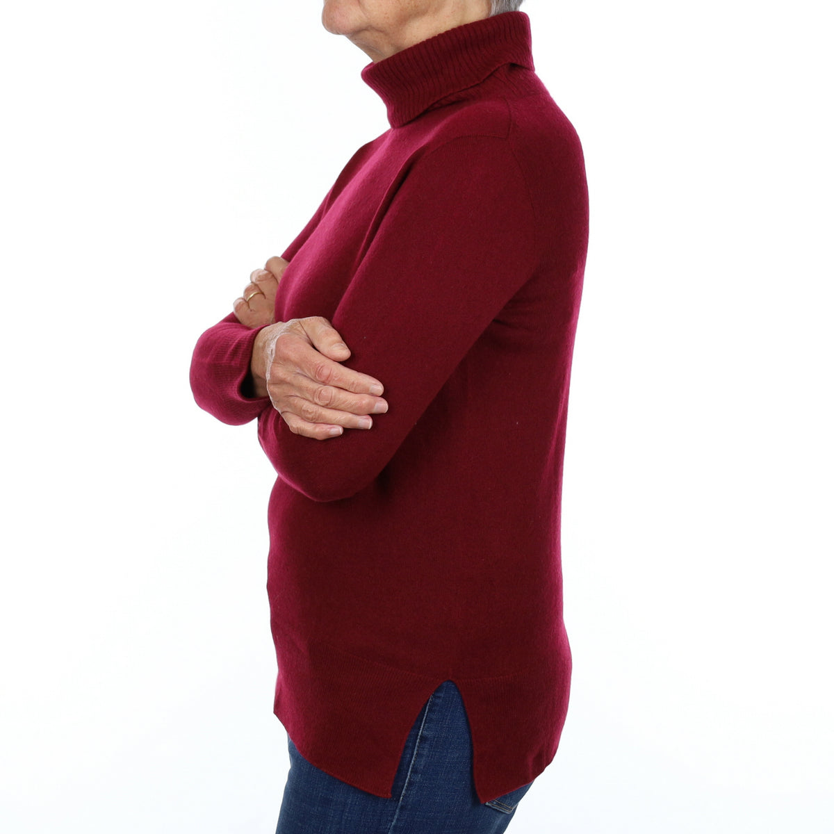 Burgundy Red Cashmere Polo Neck Jumper Medium
