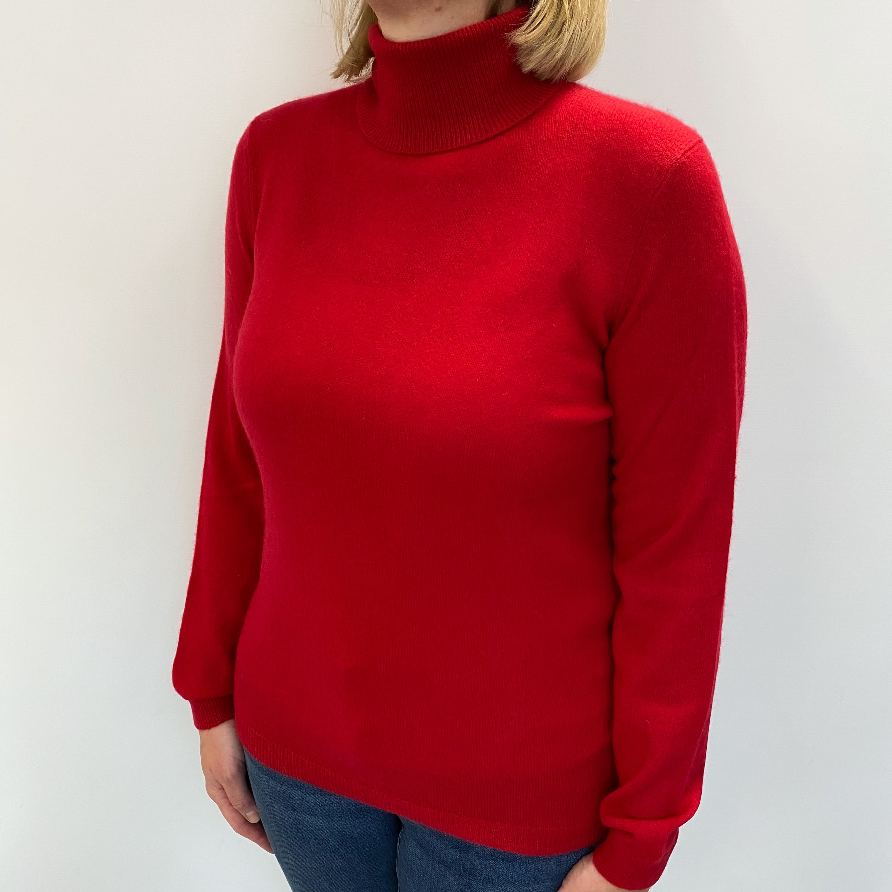 Berry Red Cashmere Polo Neck Jumper Large