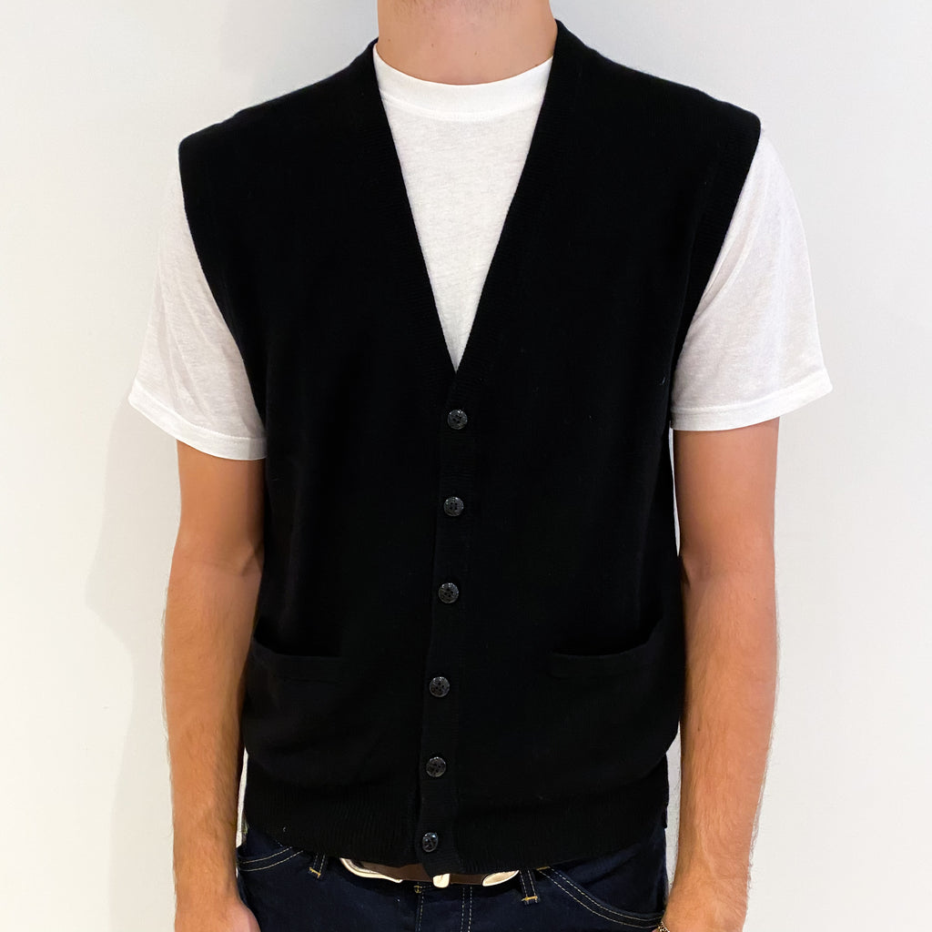 Men's Black Cashmere V-Neck Waist Coat Medium