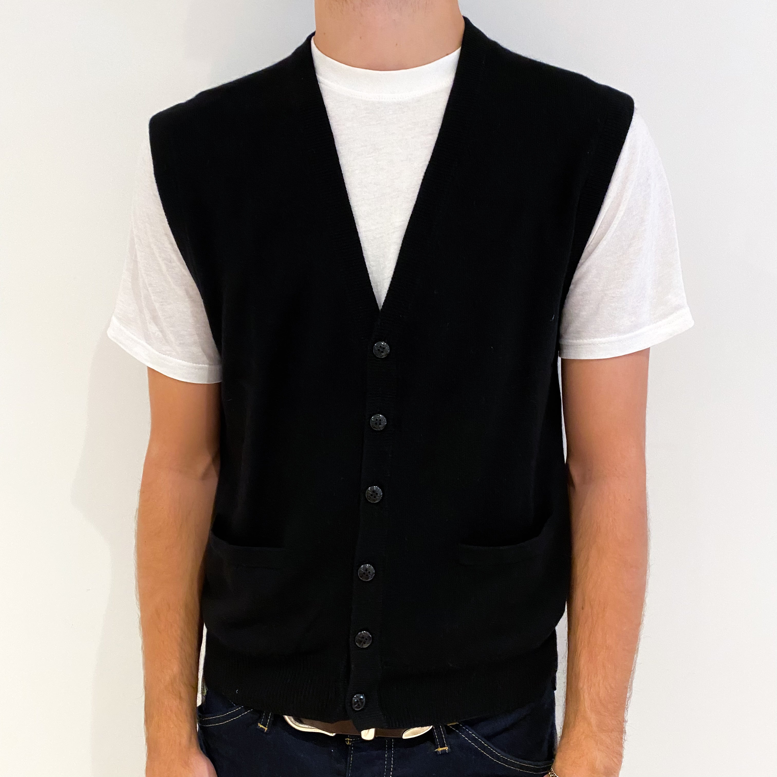 Men's Black Cashmere V-Neck Waist Coat Medium