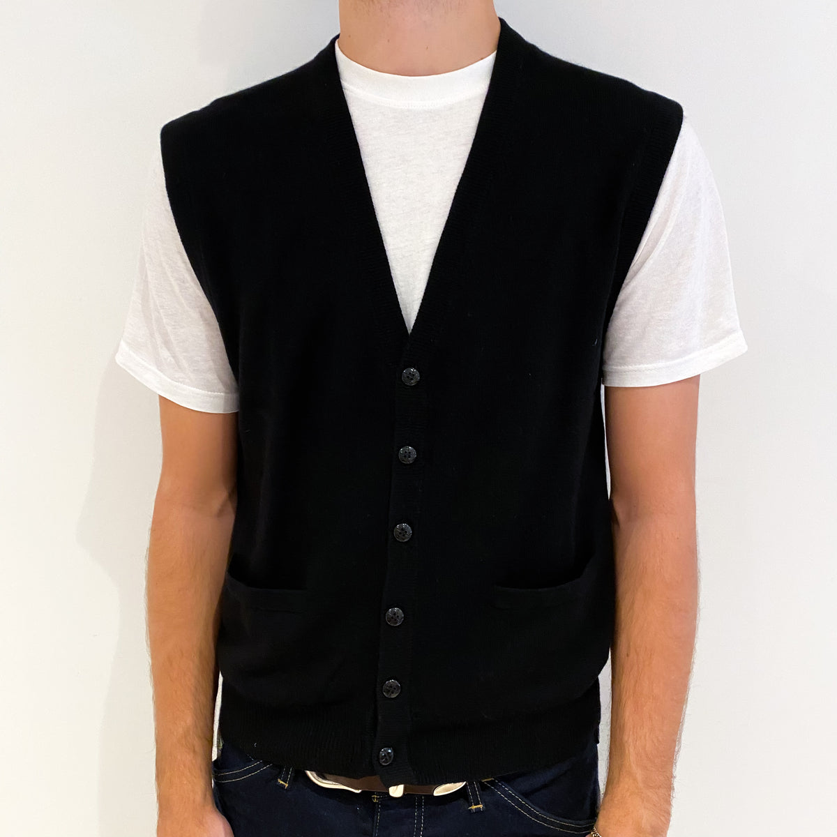 Men's Black Cashmere V-Neck Waist Coat Medium