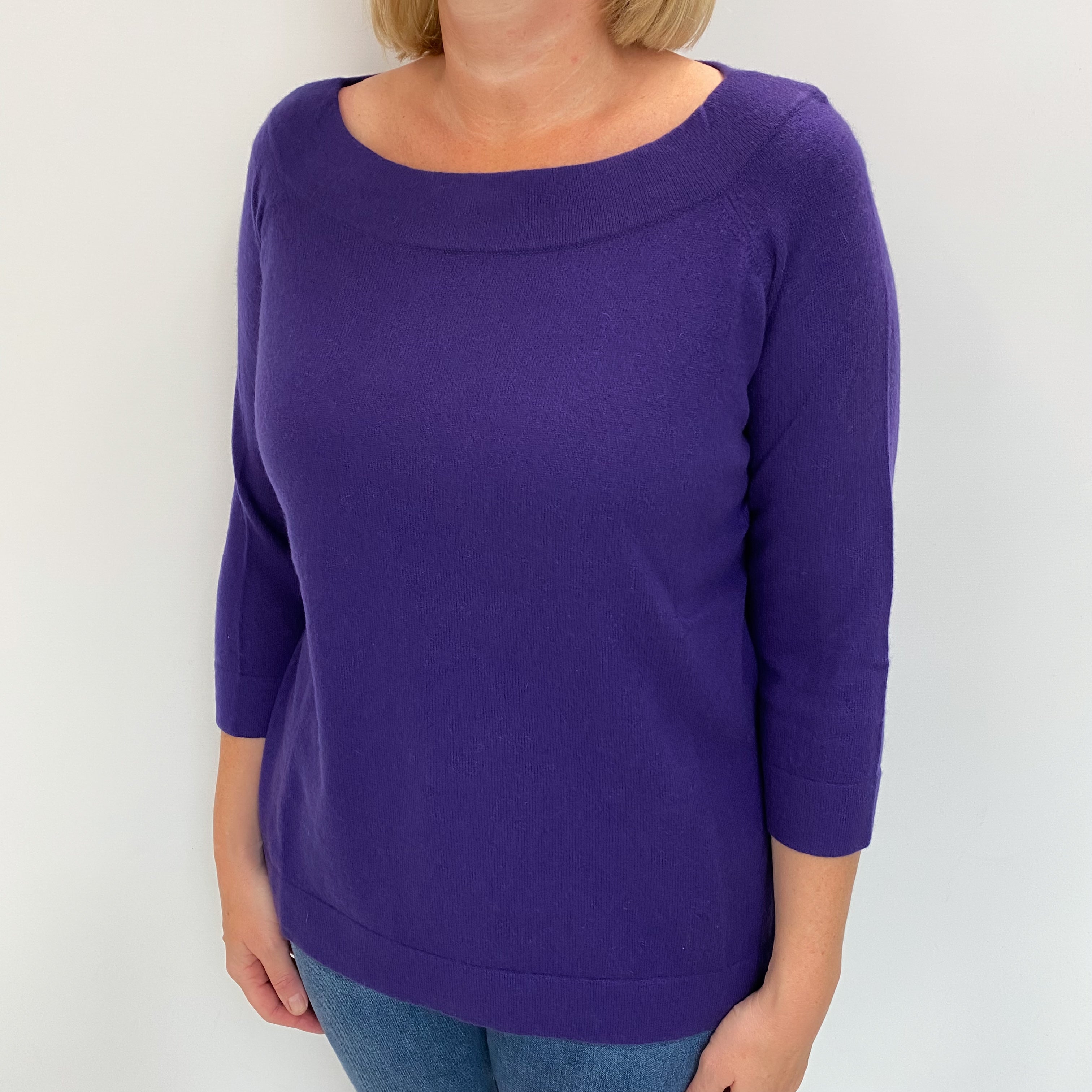 Pansy Purple Cashmere Boat Neck Jumper Large