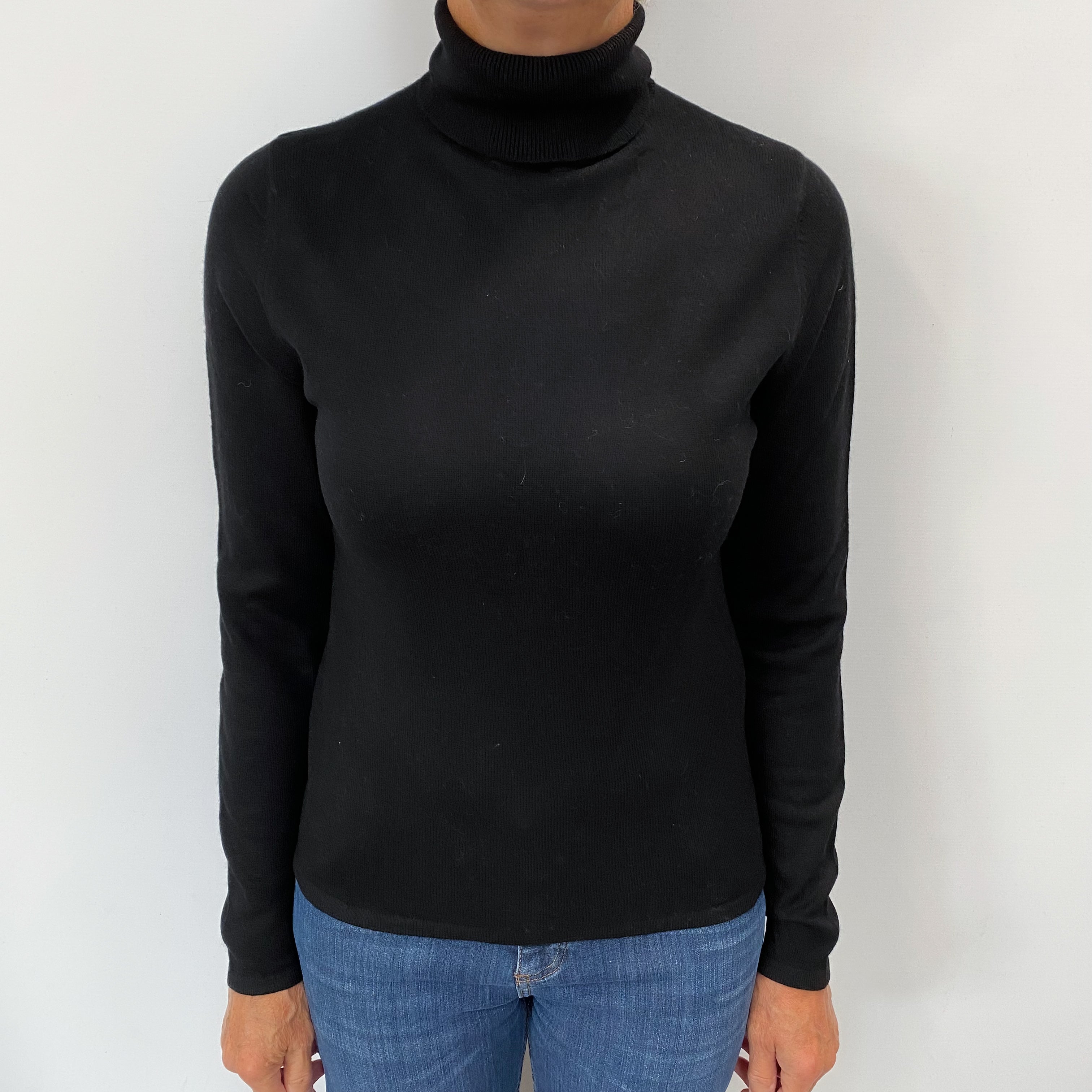 Black Cashmere Polo Neck Jumper Medium