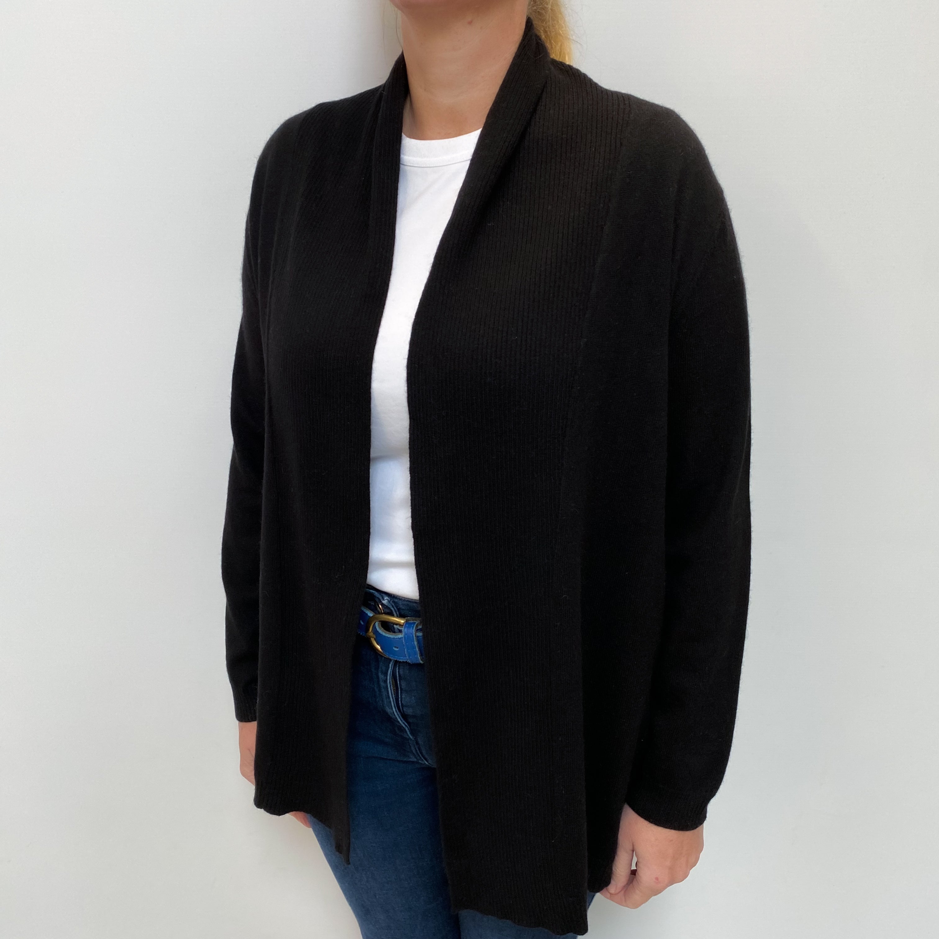 Black Cashmere Edge to Edge Cardigan Large