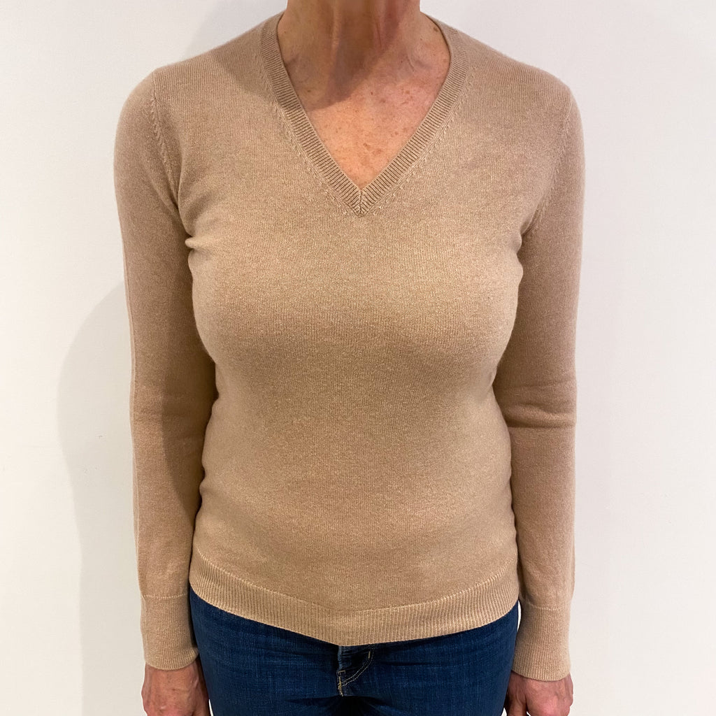 Nude Beige Cashmere V Neck Jumper Medium