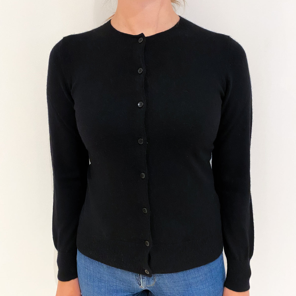 Black Cashmere Crew Cardigan Small