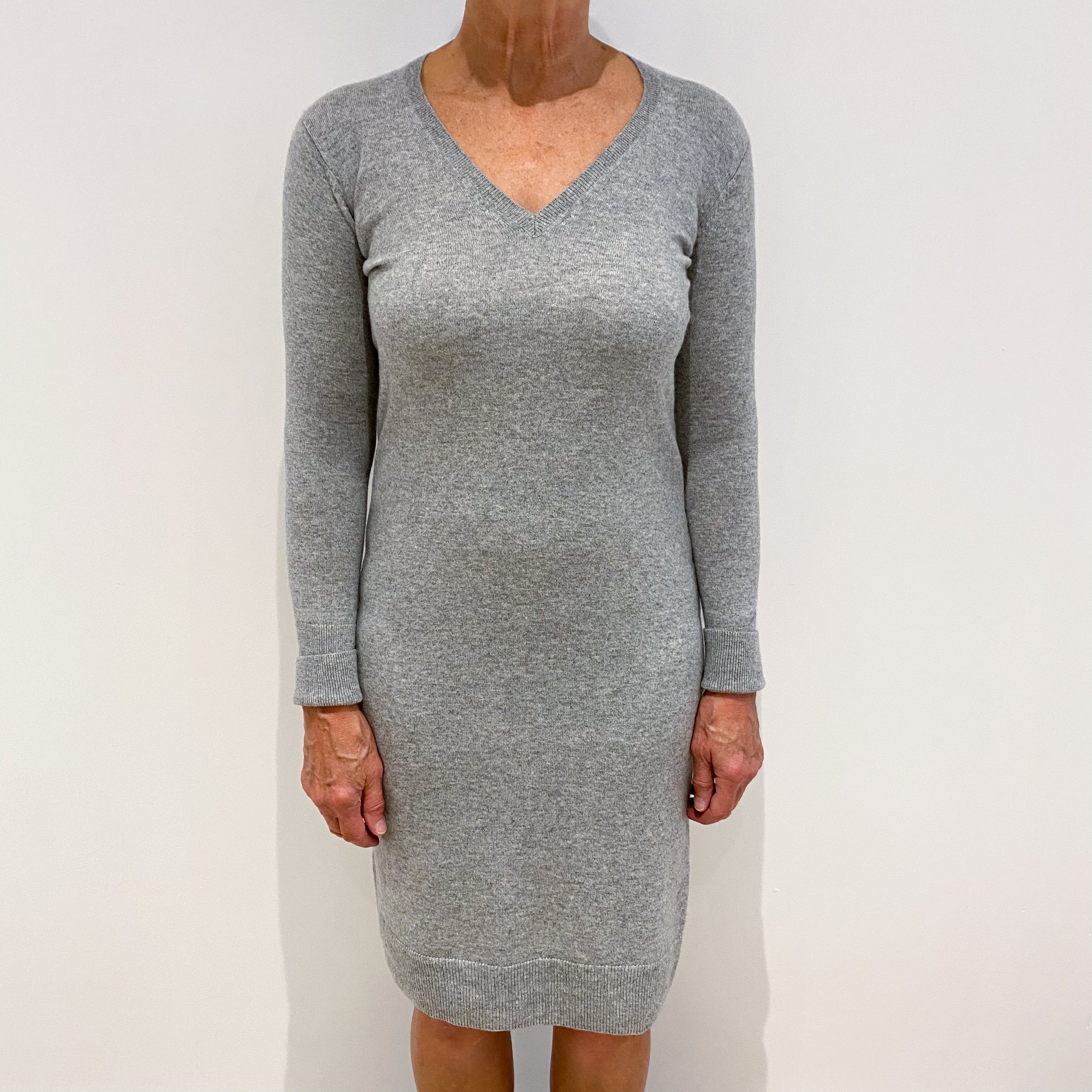 Smoke Grey Cashmere V-Neck Dress Medium