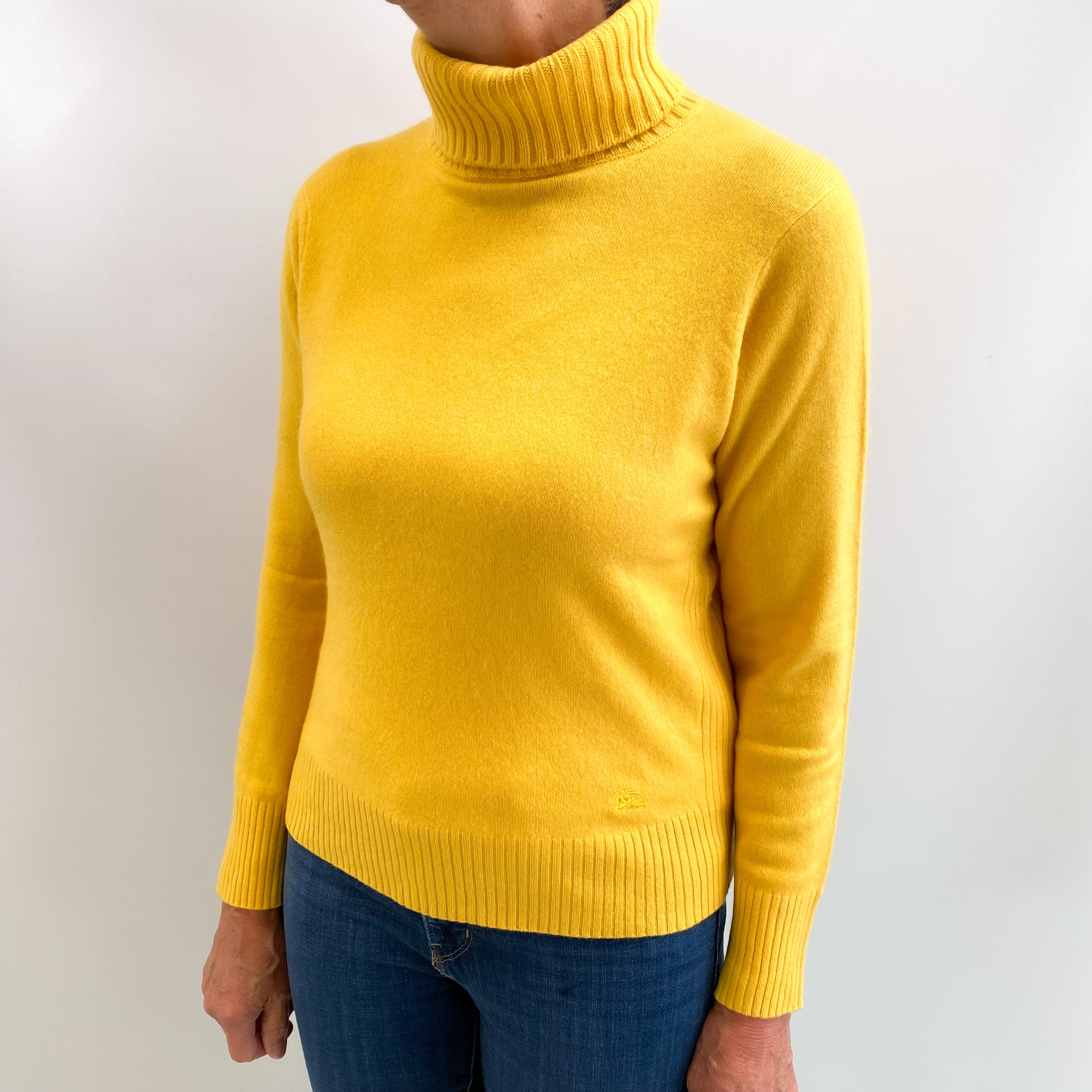 Burberry Pineapple Yellow Cashmere Polo Neck Jumper Medium