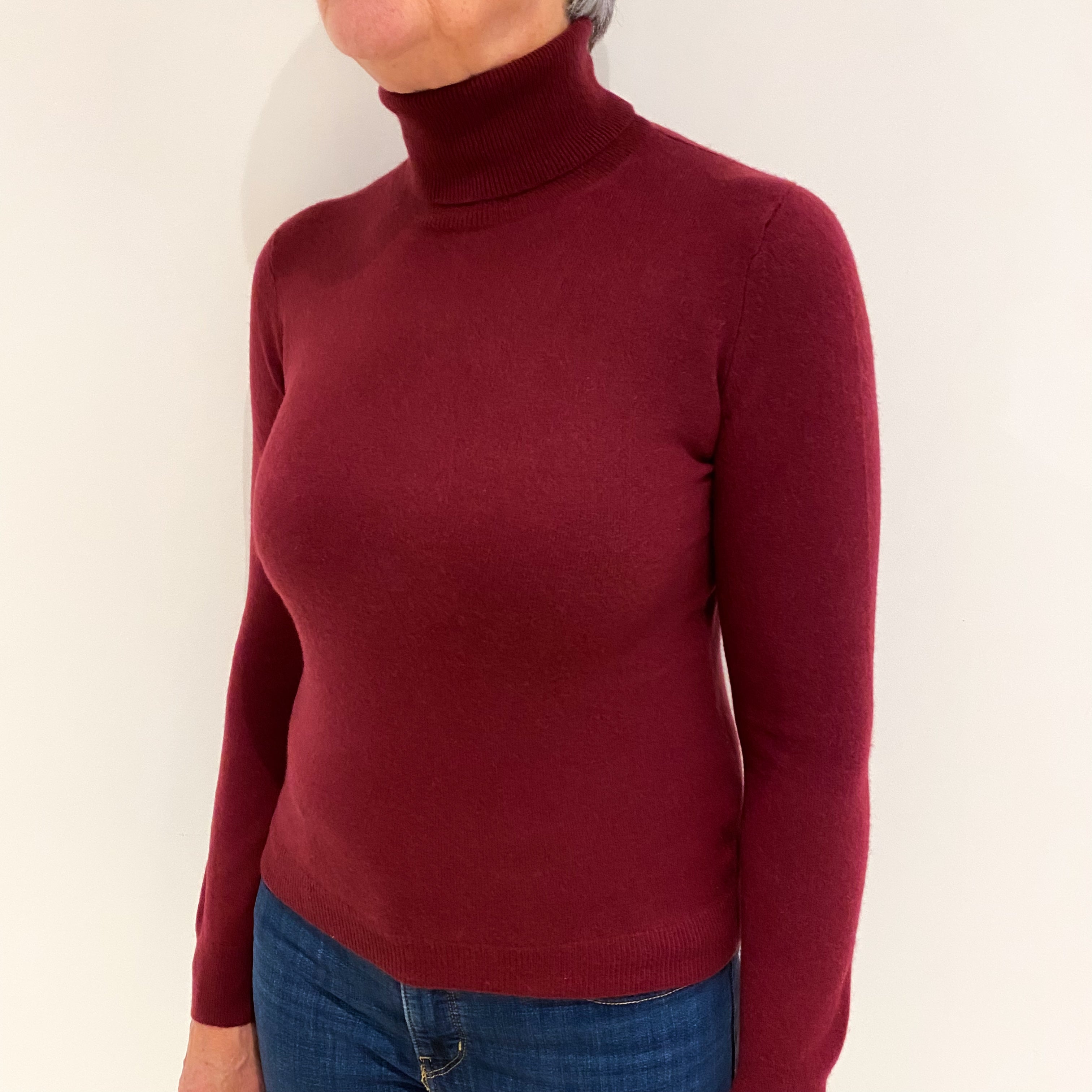 Brick Red Cashmere Polo Neck Jumper Medium