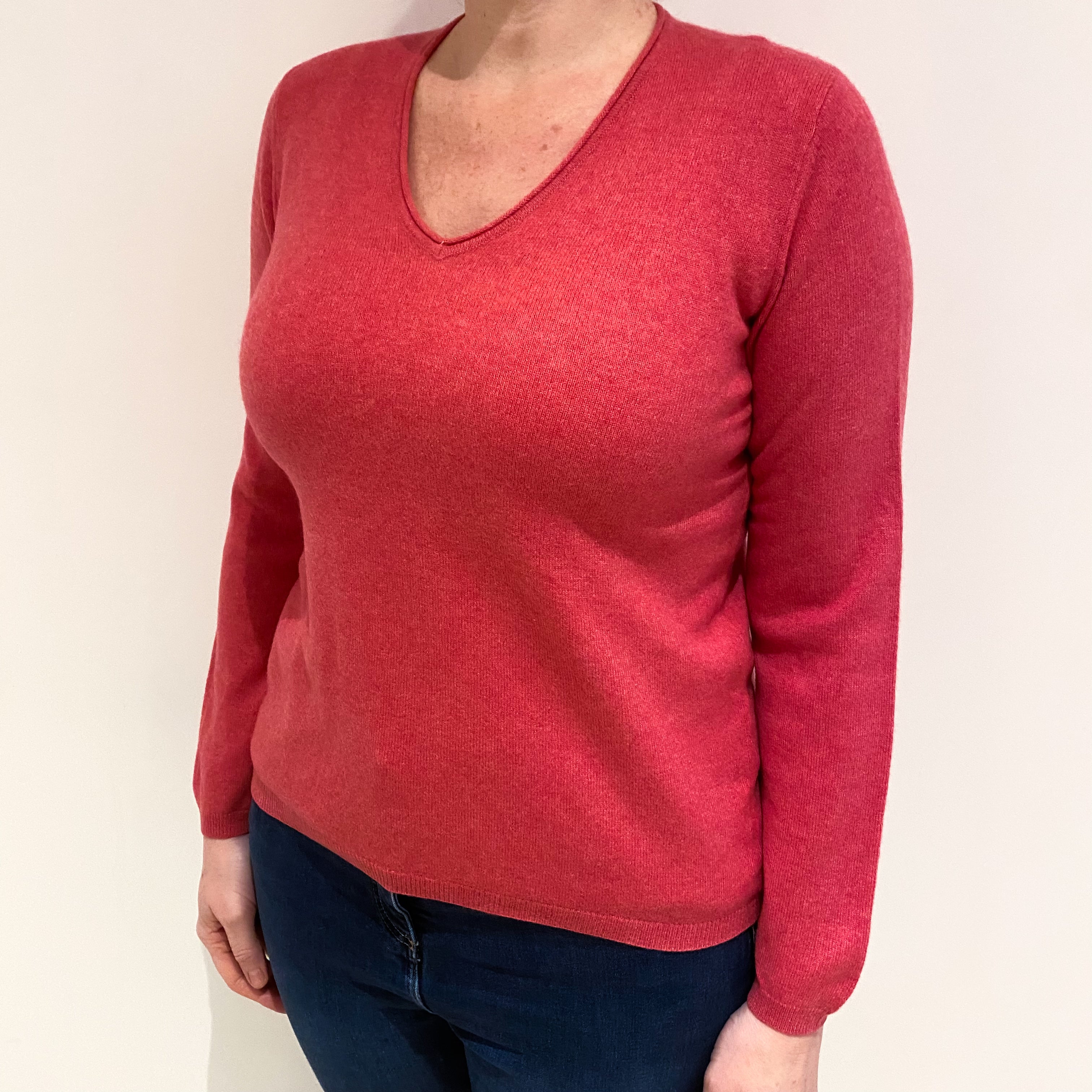 Cranberry Pink Cashmere V Neck Jumper Large