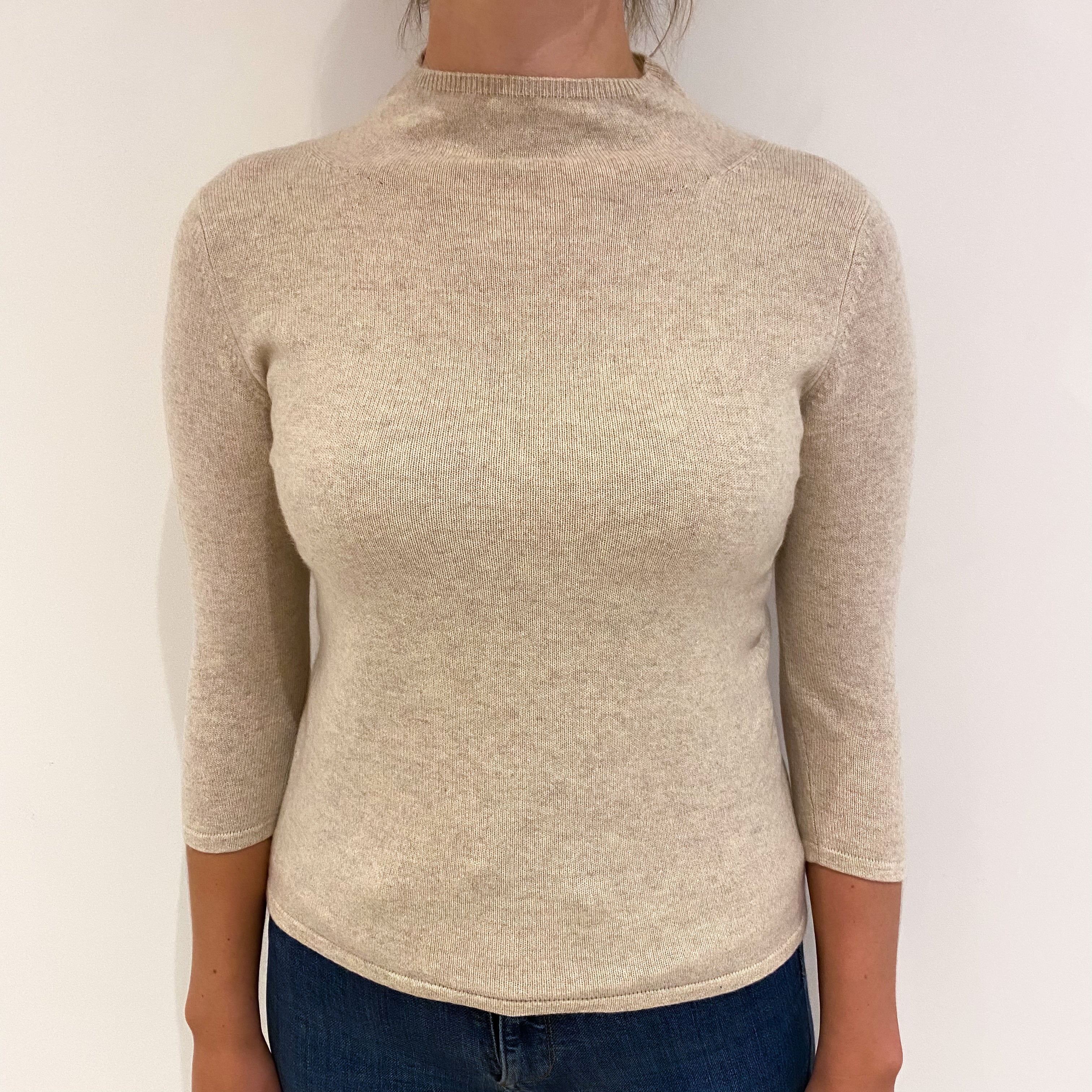 Oatmeal Beige Cashmere Turtle Neck Jumper Small