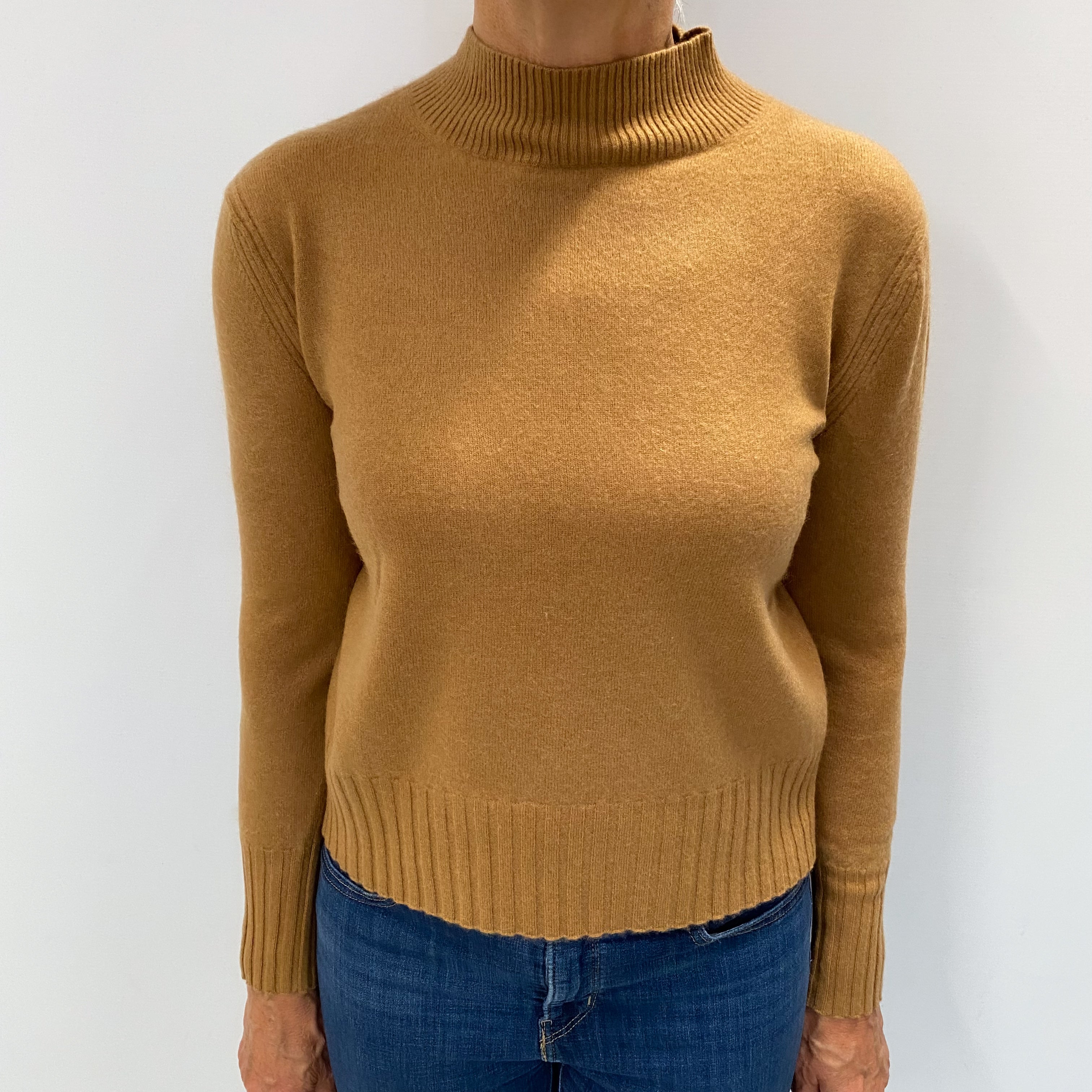 Butterscotch Brown Cashmere Boxy Turtle Neck Jumper Medium