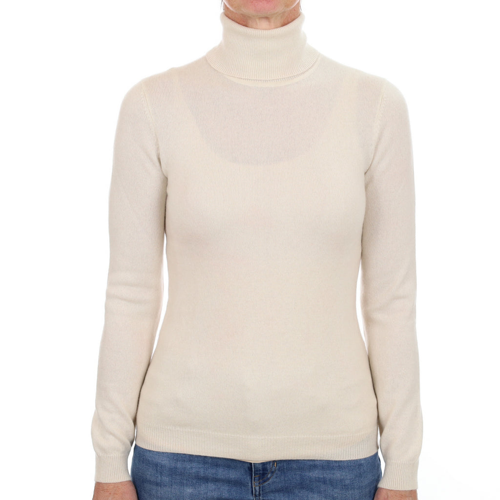Vanilla Cream Cashmere Polo Neck Jumper Small