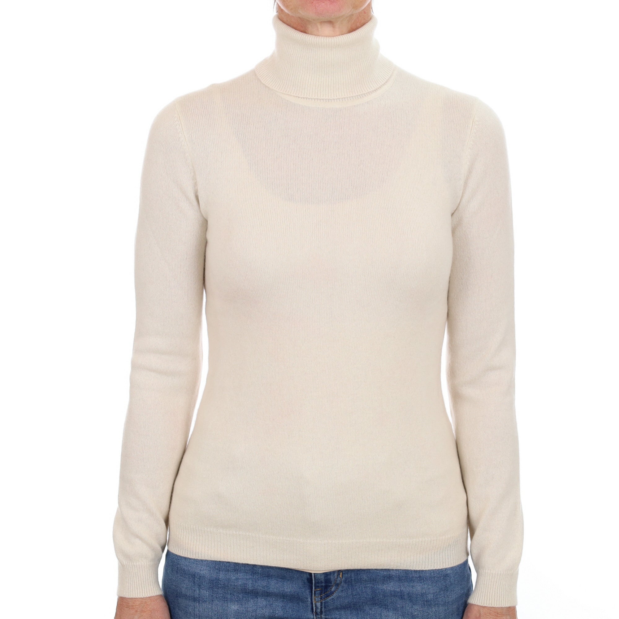 Vanilla Cream Cashmere Polo Neck Jumper Small