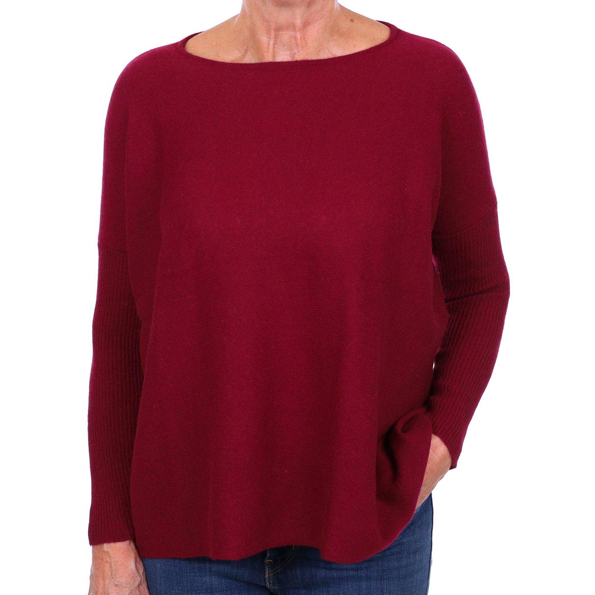 Burgundy Red Cashmere Boat Neck Jumper Medium